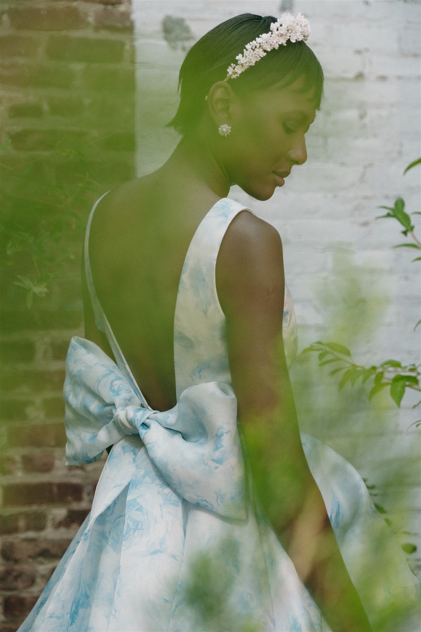 Blue Floral Silk Satin Organza Wedding Dress - Skylar Gown — Loulette Bride