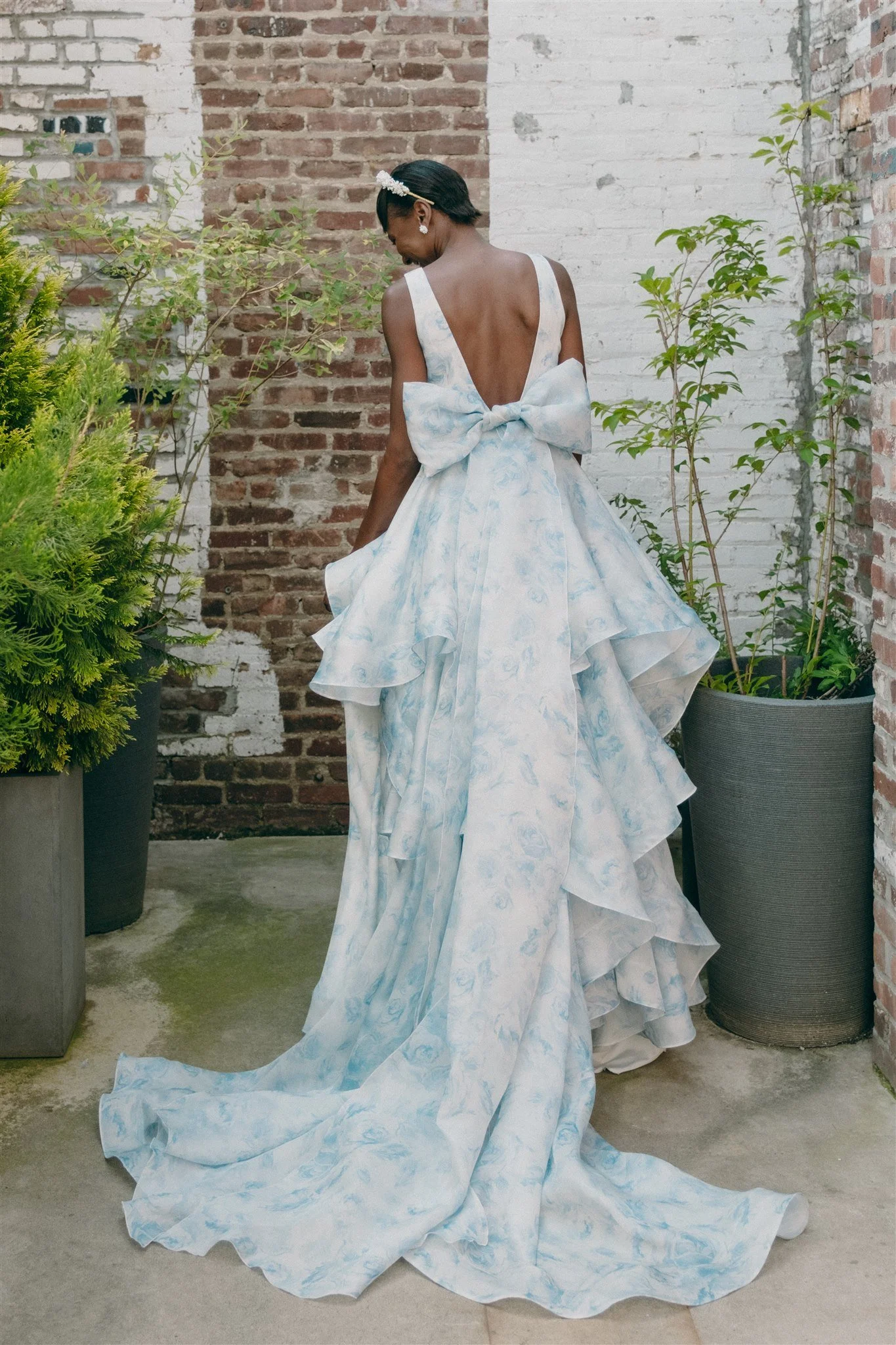 Blue Floral Silk Satin Organza Wedding Dress - Skylar Gown  Loulette Bride