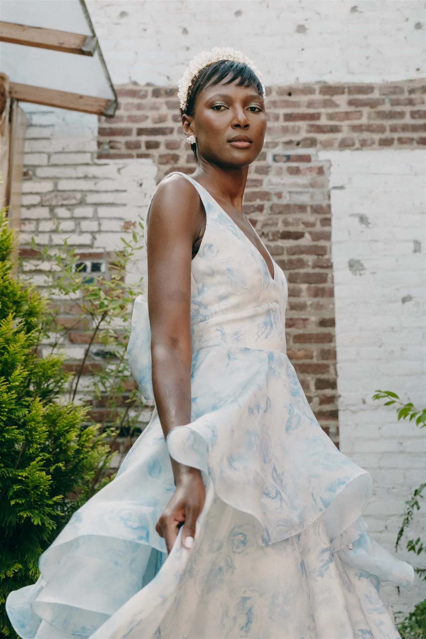 Bridal Oasis Blue Dresses Blue Floral Silk Satin Organza Wedding