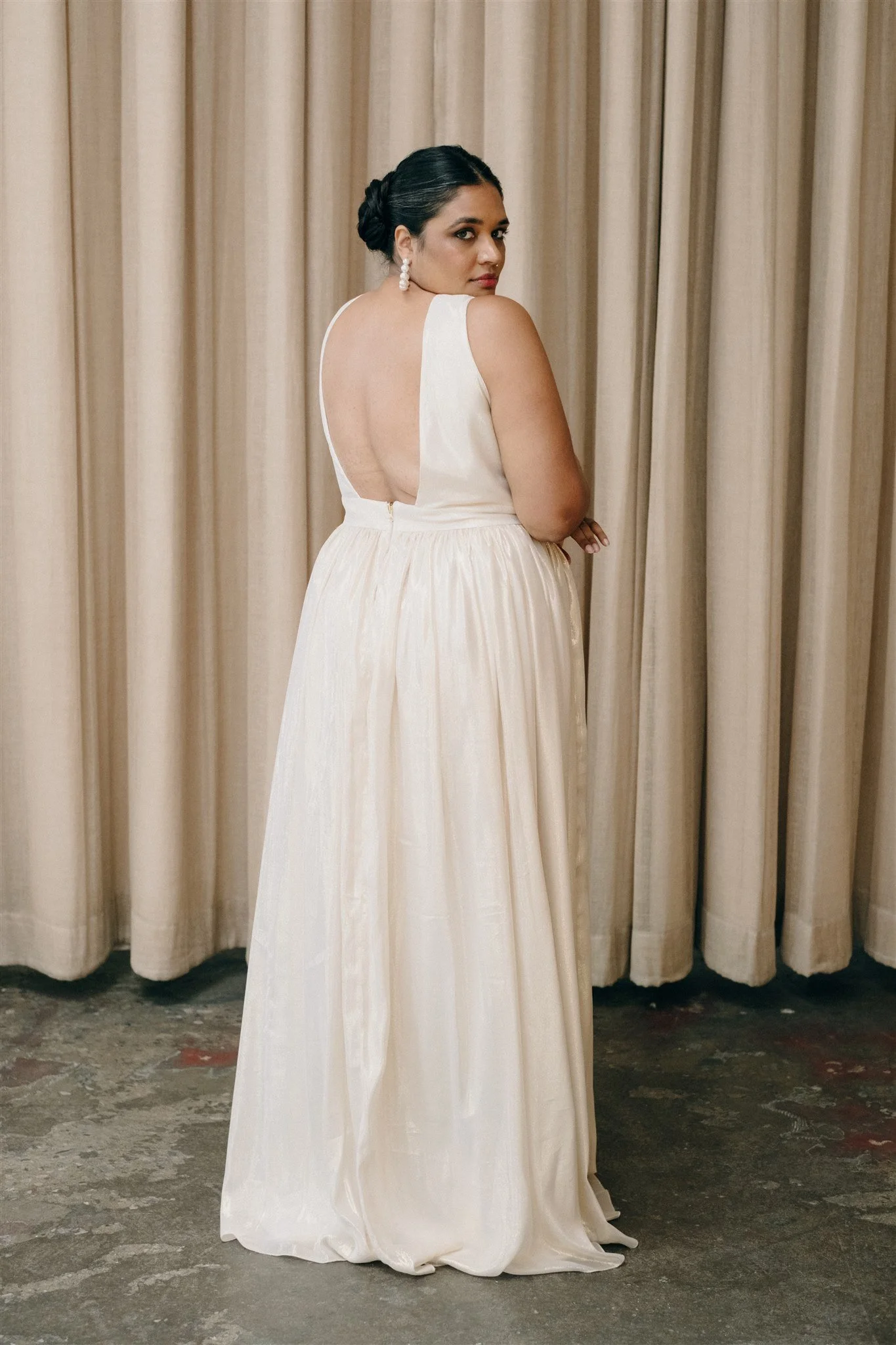 Minimal Crepe and Gold Metallic Reversible Wedding Dress - Virgo Gown Loulette Bride Minimal Crepe and Gold Metallic Reversible Wedding Dress - Virgo Gown Loulette Bride