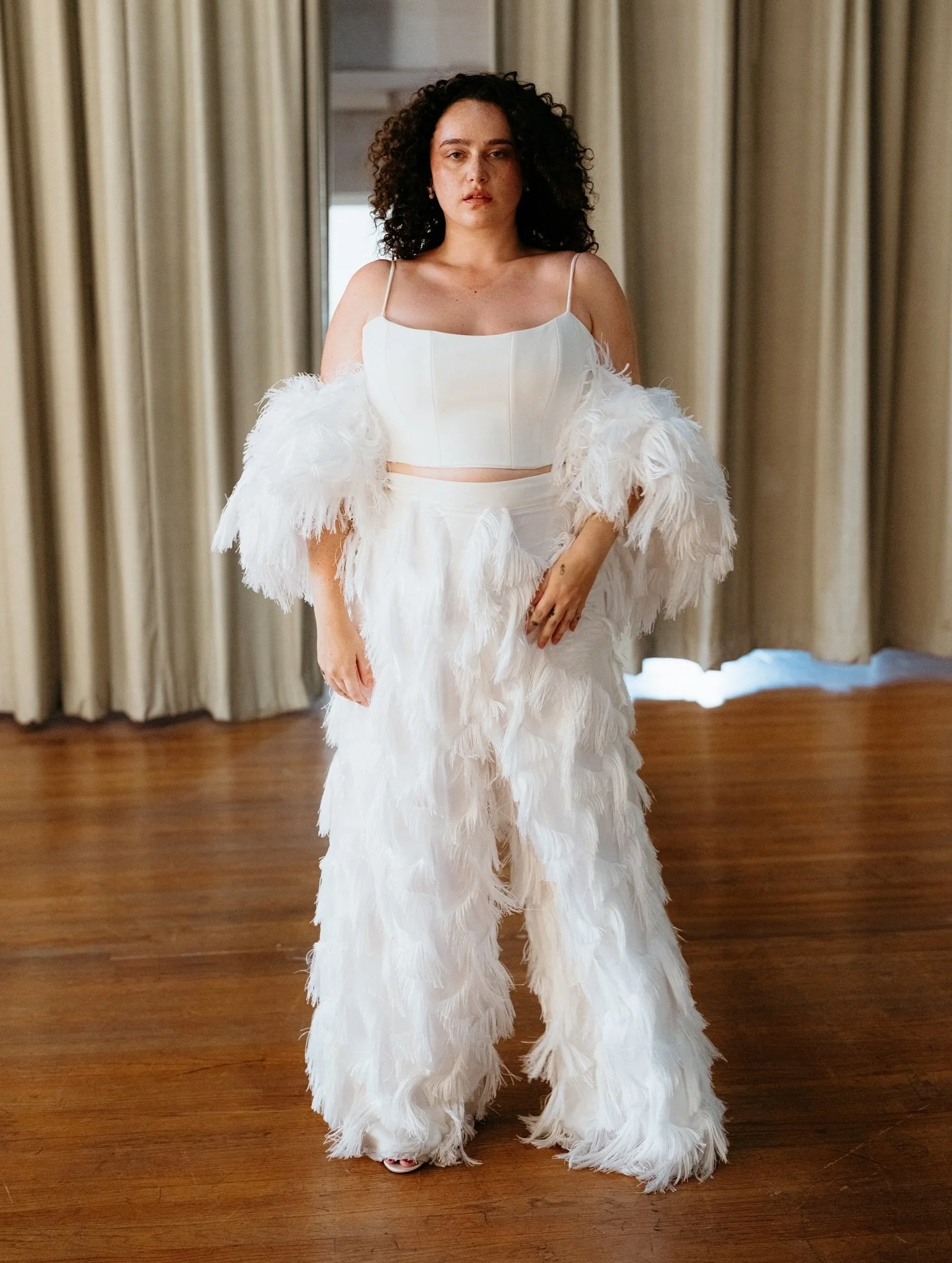 RYAN PANT + SPENCER TOP + JENNA JACKET | Our Ryan Pant is a straight leg pant, made fluffy and fabulous in our Unicorn Fur fabric! Ryan is ready to boogie the night away, and is an incredible reception look, paired perfectly with our Spencer Top.

Ou