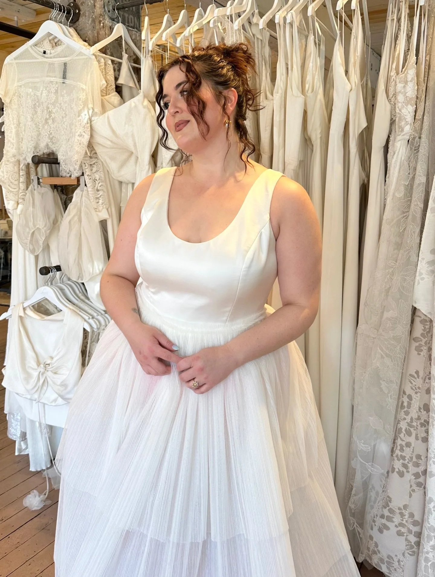 MOLLY | Molly is a confection of ivory pleated tulle, a silk satin charmeuse tank bodice, and adorable ruffle details that make her as sweet as can be! With a supportive and comfortable silk satin bodice, tiered tulle skirt, and extra layer of crinol