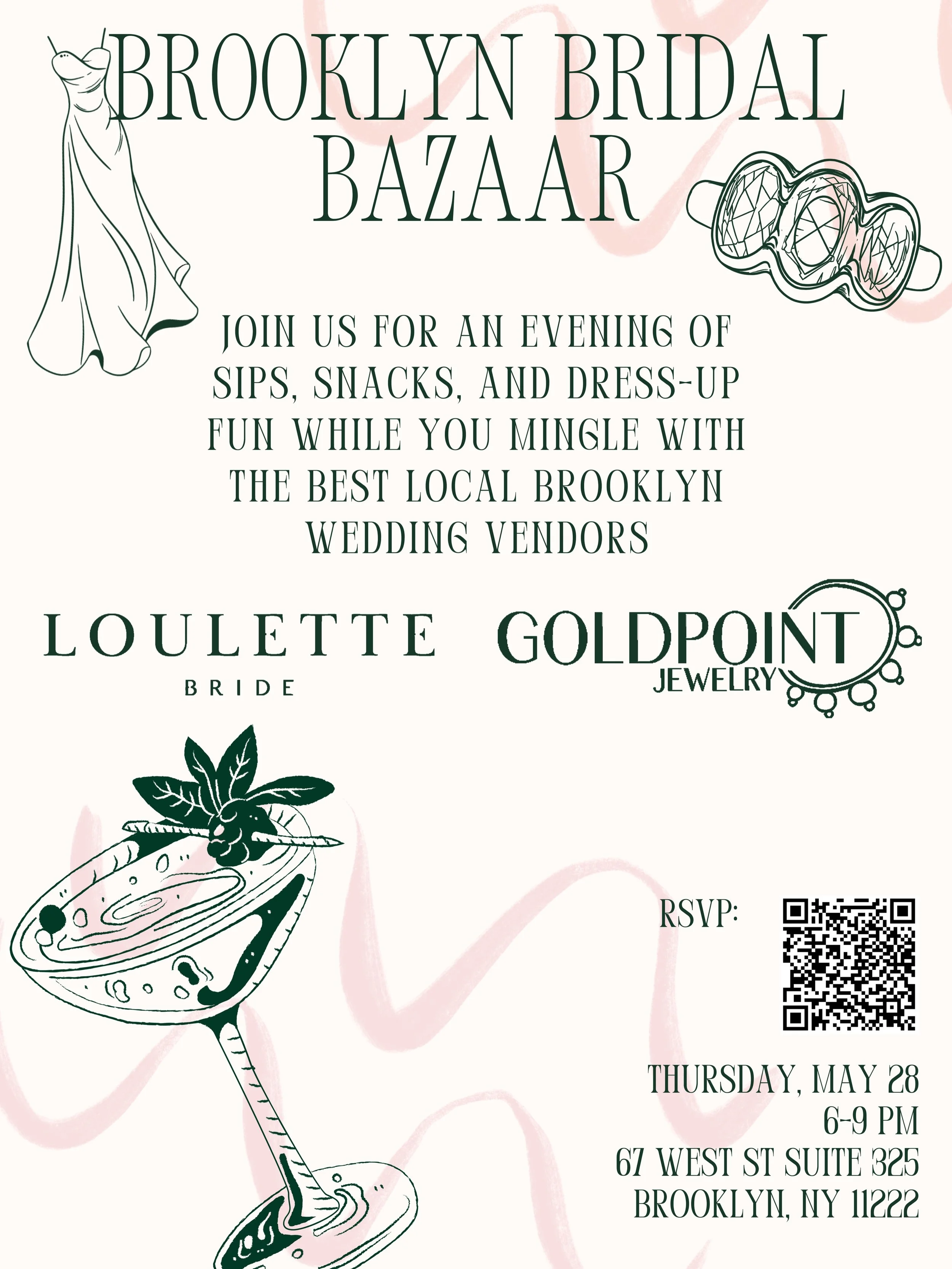 ✨BROOKLYN BRIDAL BAZAAR IS BACK✨

Join us for our third #brooklynbridalbazaar with @goldpointbk on May 28th from 6&ndash;9pm 💌

Come sip martinis with us, grab an exclusive gift bag (for the first 40 cuties), and meet some of our favorite local wedd