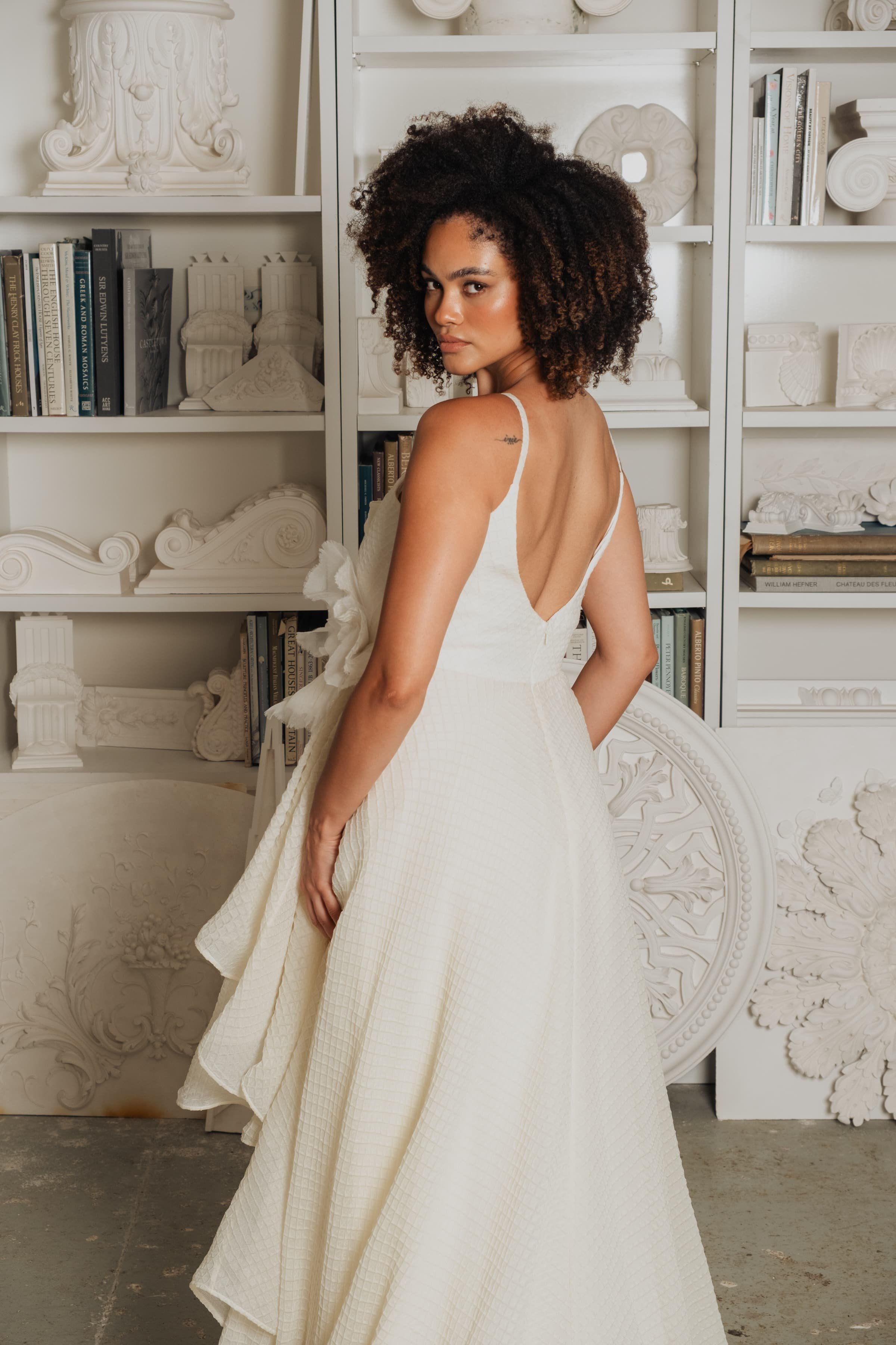 Waffle Texture Silk Organza Full Ruffle Skirt Wedding Dress with Pockets in Brooklyn NYC  Loulette Bride