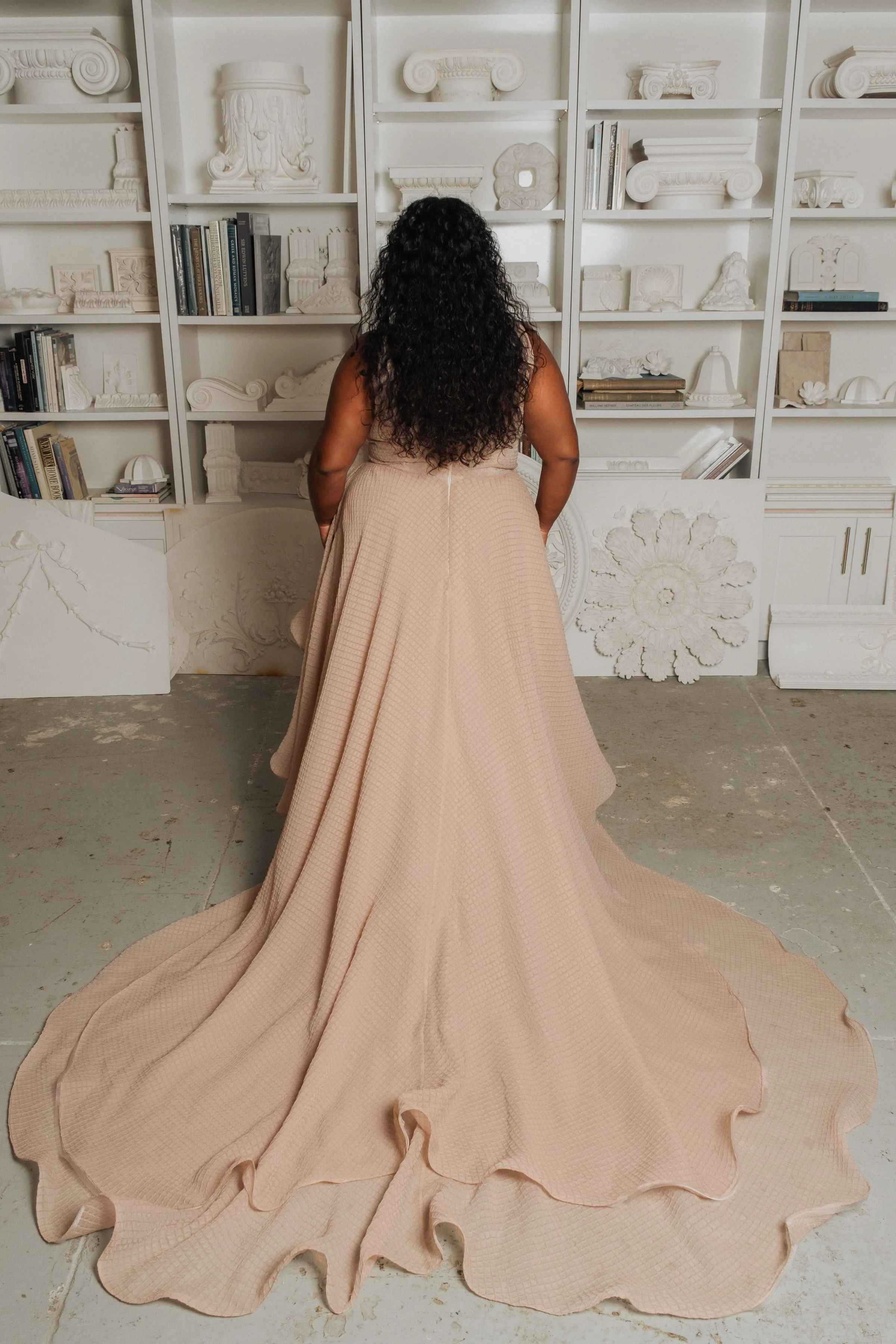 Waffle Silk Organza Scoop Tank Blush Pink Wedding Dress with Ruffle A-Line Skirt in Brooklyn NYC — Loulette Bride