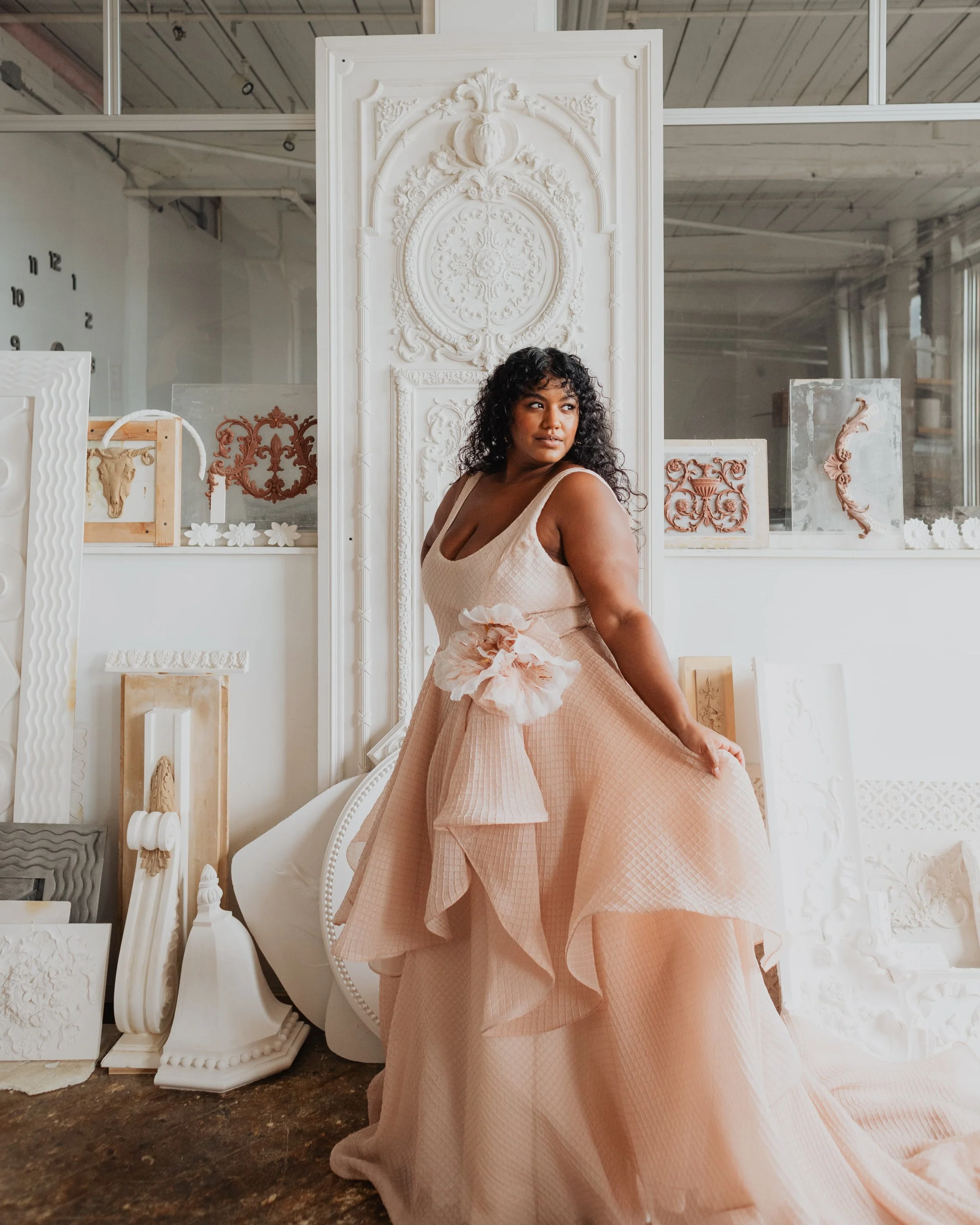 Bridal Gowns Peach Debut Gown Fully Crystal Beaded Sweetheart Drop