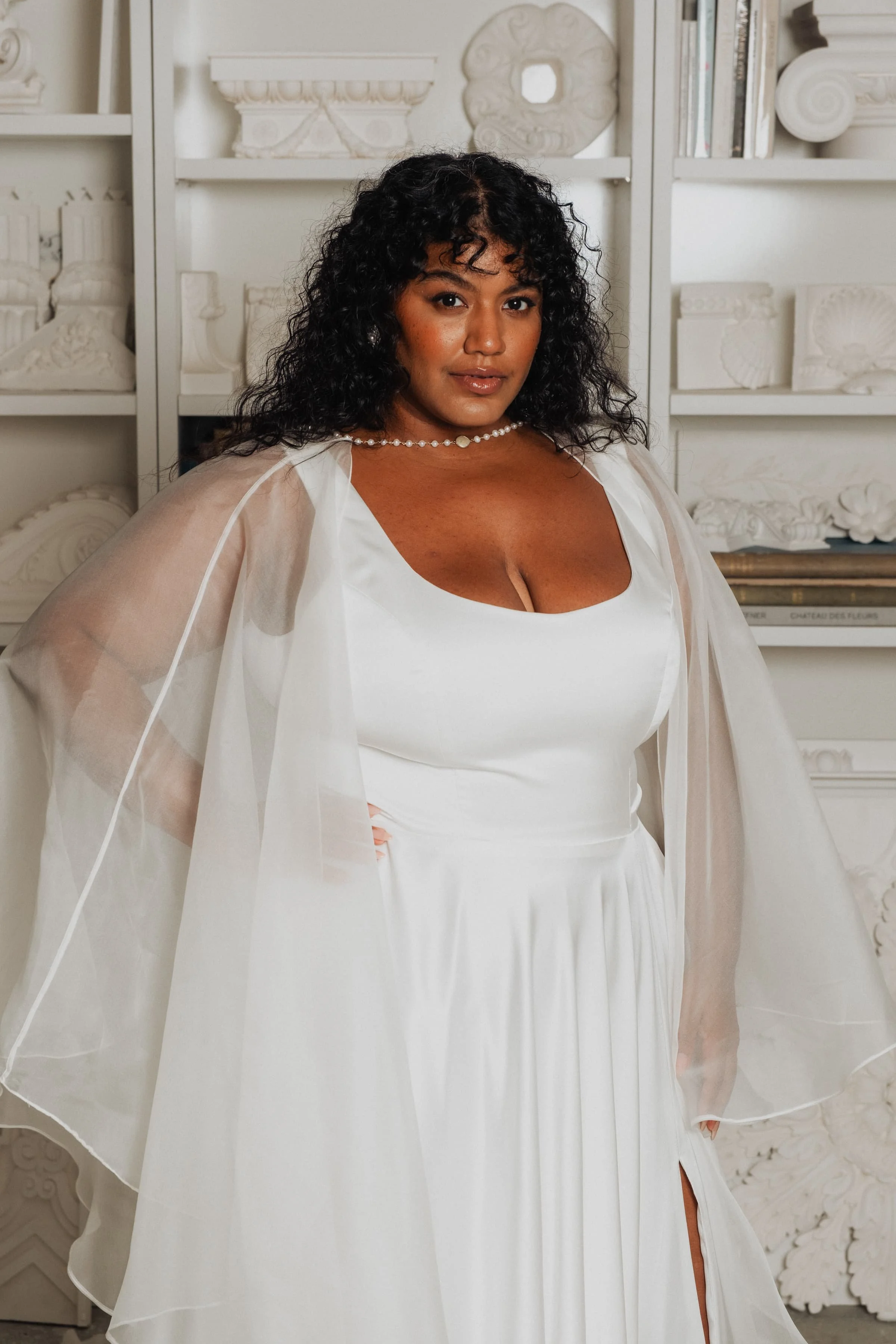 Plus Size Wedding Dress With Cape Sleeves Elegant Green Chiffon