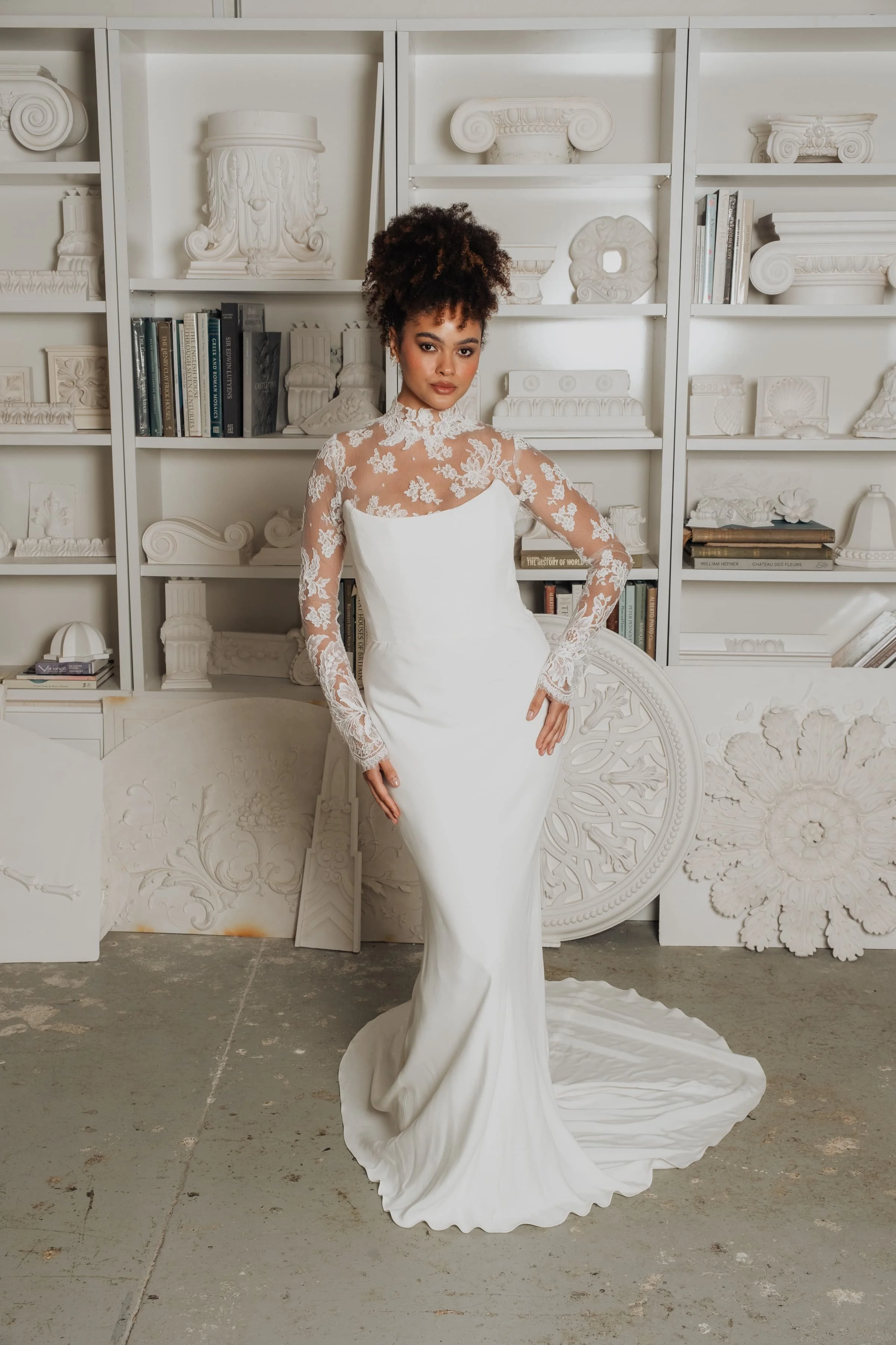 Lace bridal turtleneck wedding dress in Brooklyn NYC Loulette Bride Lace bridal turtleneck wedding dress in Brooklyn NYC Loulette Bride