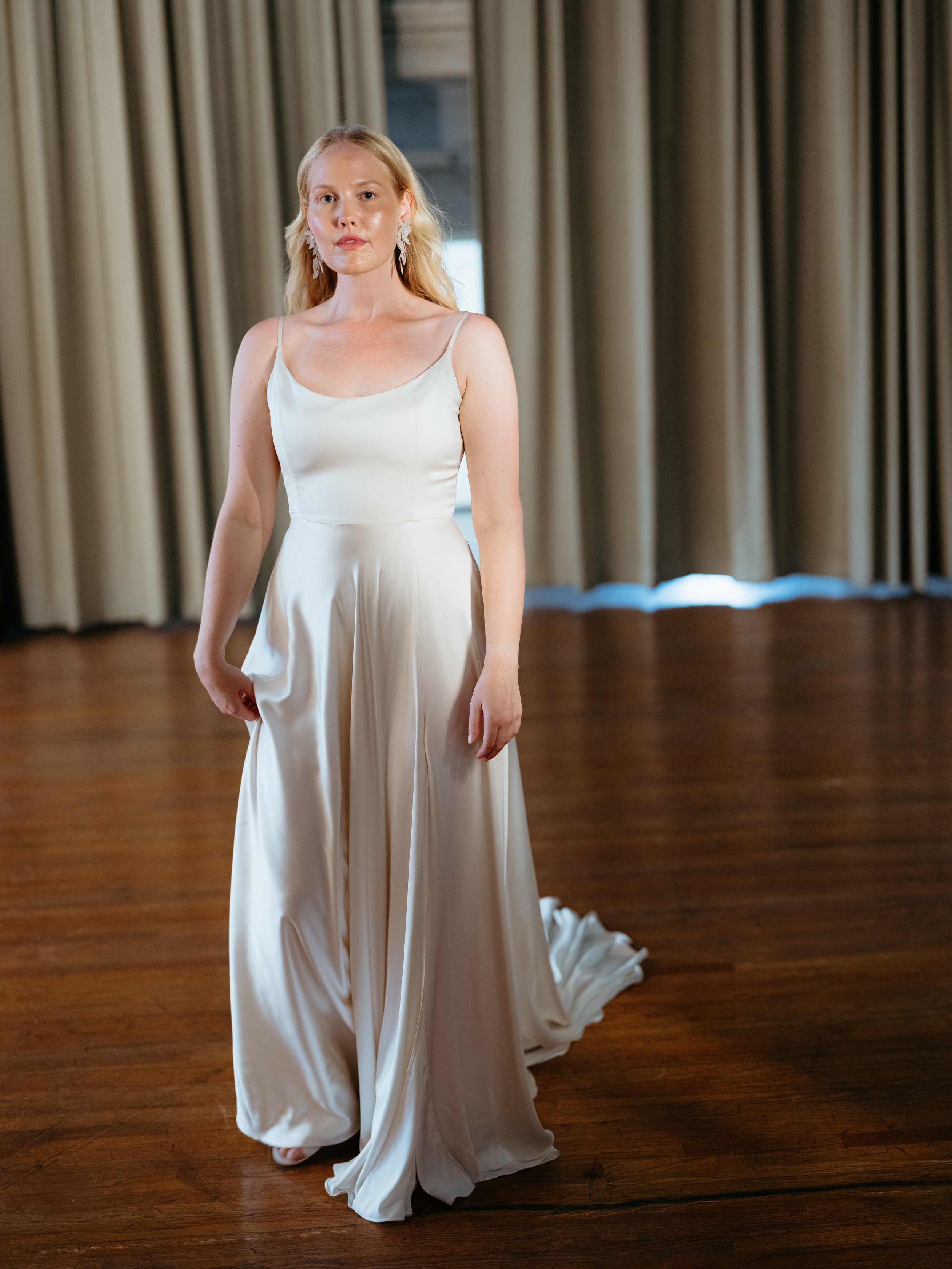 satin scoop neck dress Scoop Neck Corset Satin Maxi Dress with Floor-Length Bow Tails