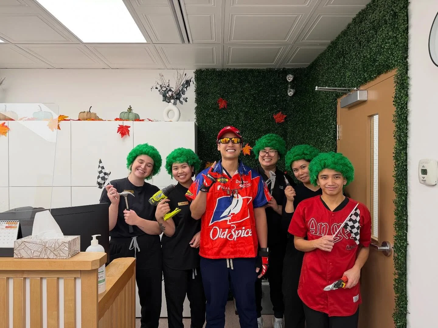 Racing to keep your smiles strong and spooky! Happy Halloween from the Greenboro Dental team! 🦷🏎️💚🏁 #ShakeAndBake #Halloween