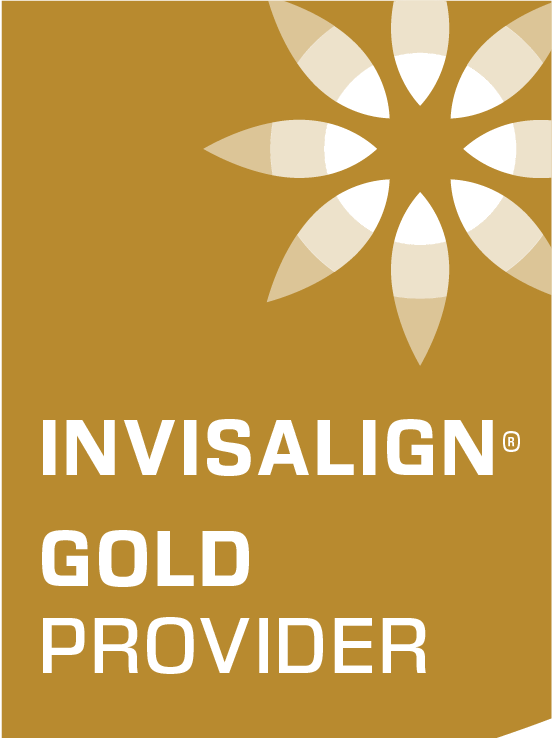 Gold Invisalign provider sign with a floral design at the top.