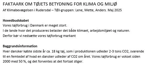 Faktaark om tøjets betydning for klima og miljø