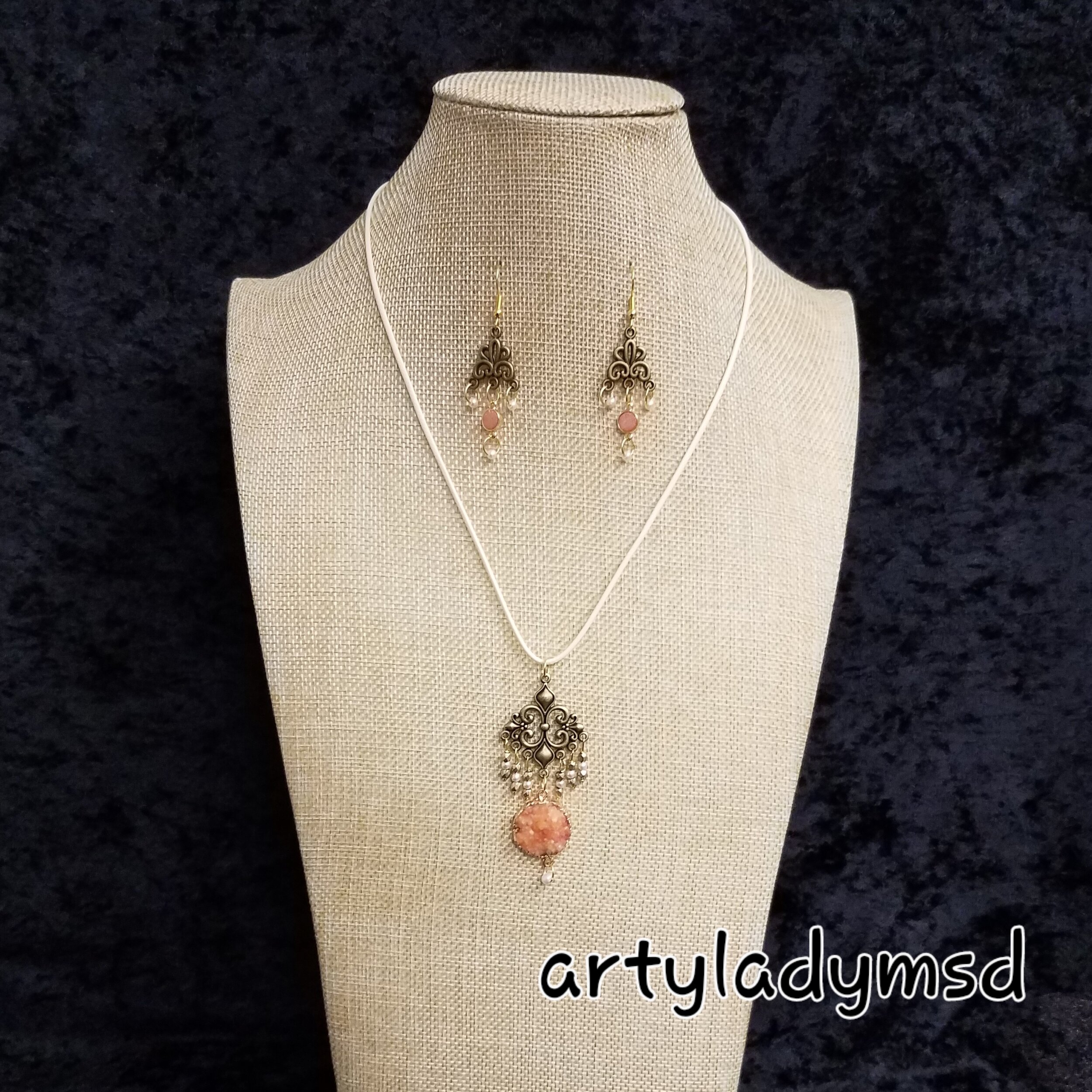 Peach Druzy and Bead Set by ArtyLadyMsD.jpg