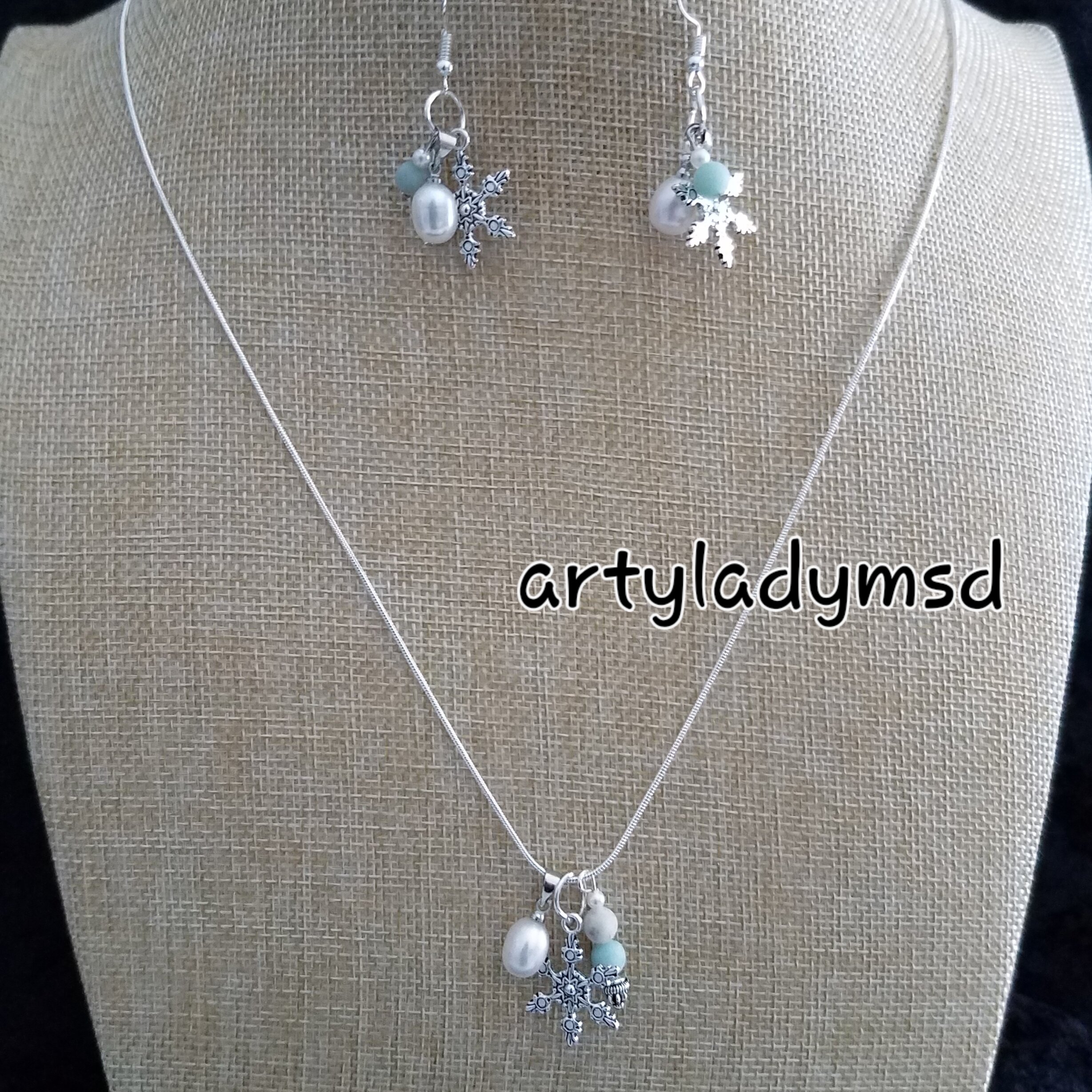 Snowflake with Amazonite & Freshwater Pearl SET by ArtyLadyMsD.jpg