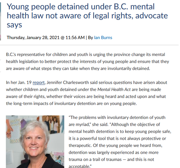 Young people detained under B.C. mental health law not aware of legal rights, advocate says