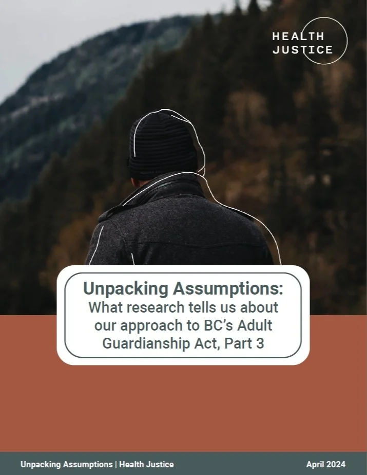 thumbnail of the cover of unpacking assumptions: what research tells us about our approach to BC's Adult Guardianship Act, Part 3. Image of person facing towards mountains with an outline of their silhouette