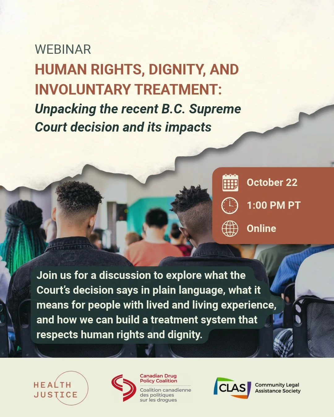 In July 2026, the BC Supreme Court determined that the laws that govern involuntary treatment in BC violate the Charter of Rights and Freedoms.

In collaboration with @candrugpolicy and CLAS, we will be exploring what the Court's decision says, what 