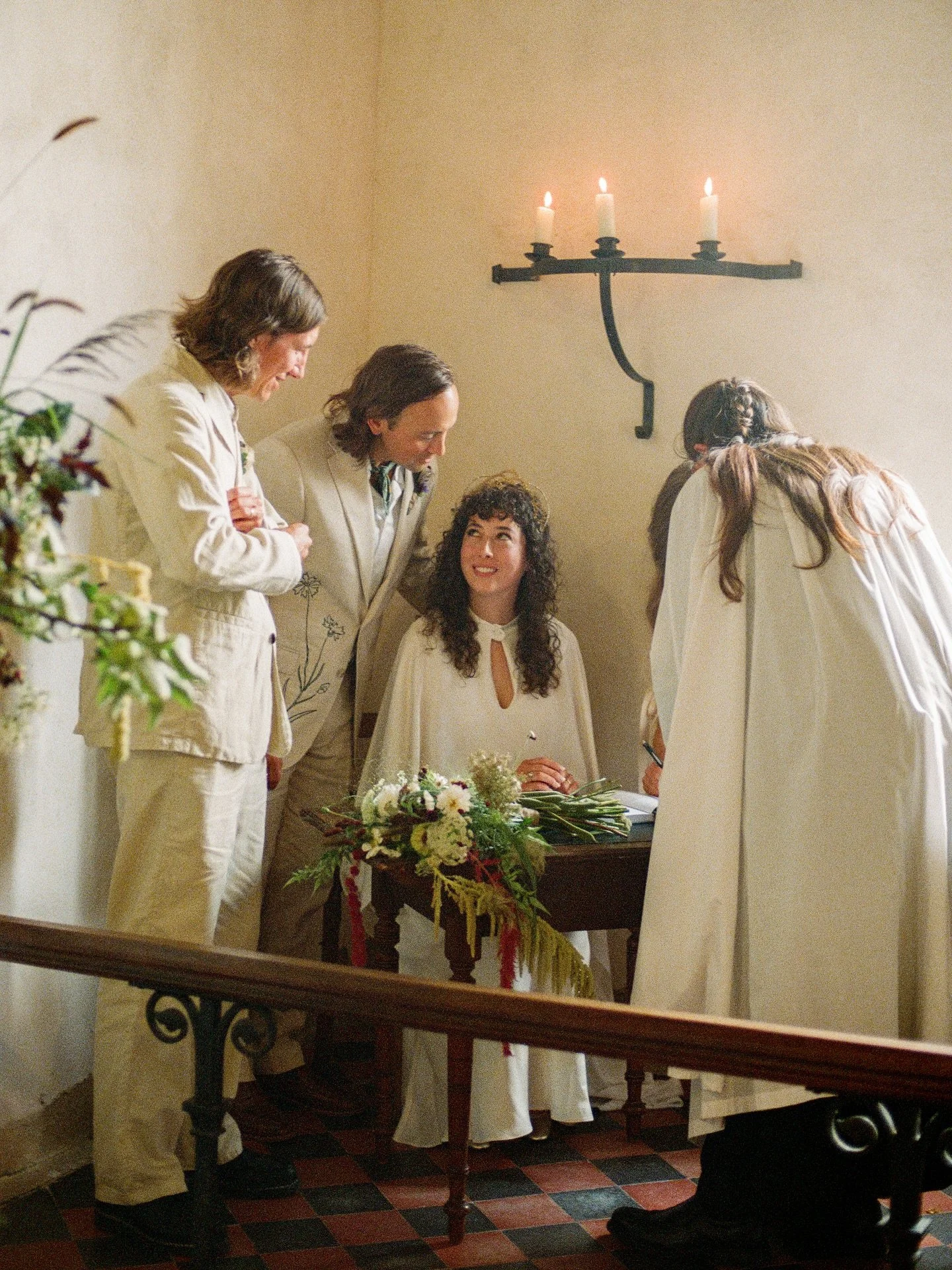35mm film from this beautiful church ceremony ⛪️ 

Photography: @emilystevephoto 
Suit embroidery: @roushembroidery 
Hair &amp; makeup: @alicehowlettmakeup 
Catering &amp; Cake: @samskitchenevents 
Flowers: @wegrowcolour 
Marquee: @taddlefarmtents