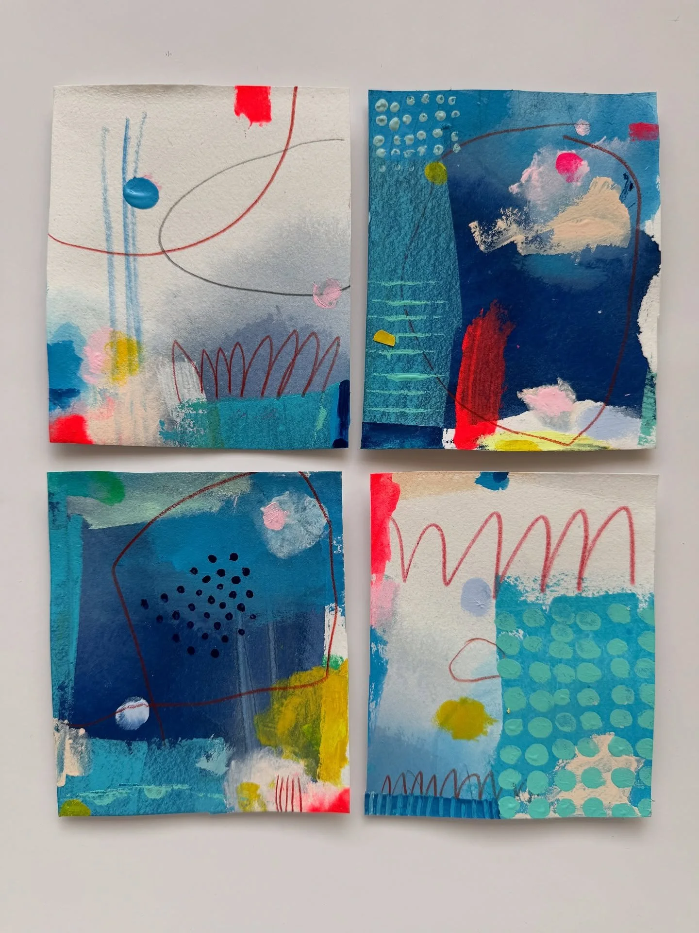 P A I N T I N G S ~ abstract story in four parts 💙 I love doing these where I mount them together. Maybe it&rsquo;s a hang over from my children book and animation days working with storyboards. 
.
I was trying to figure out what four paintings woul
