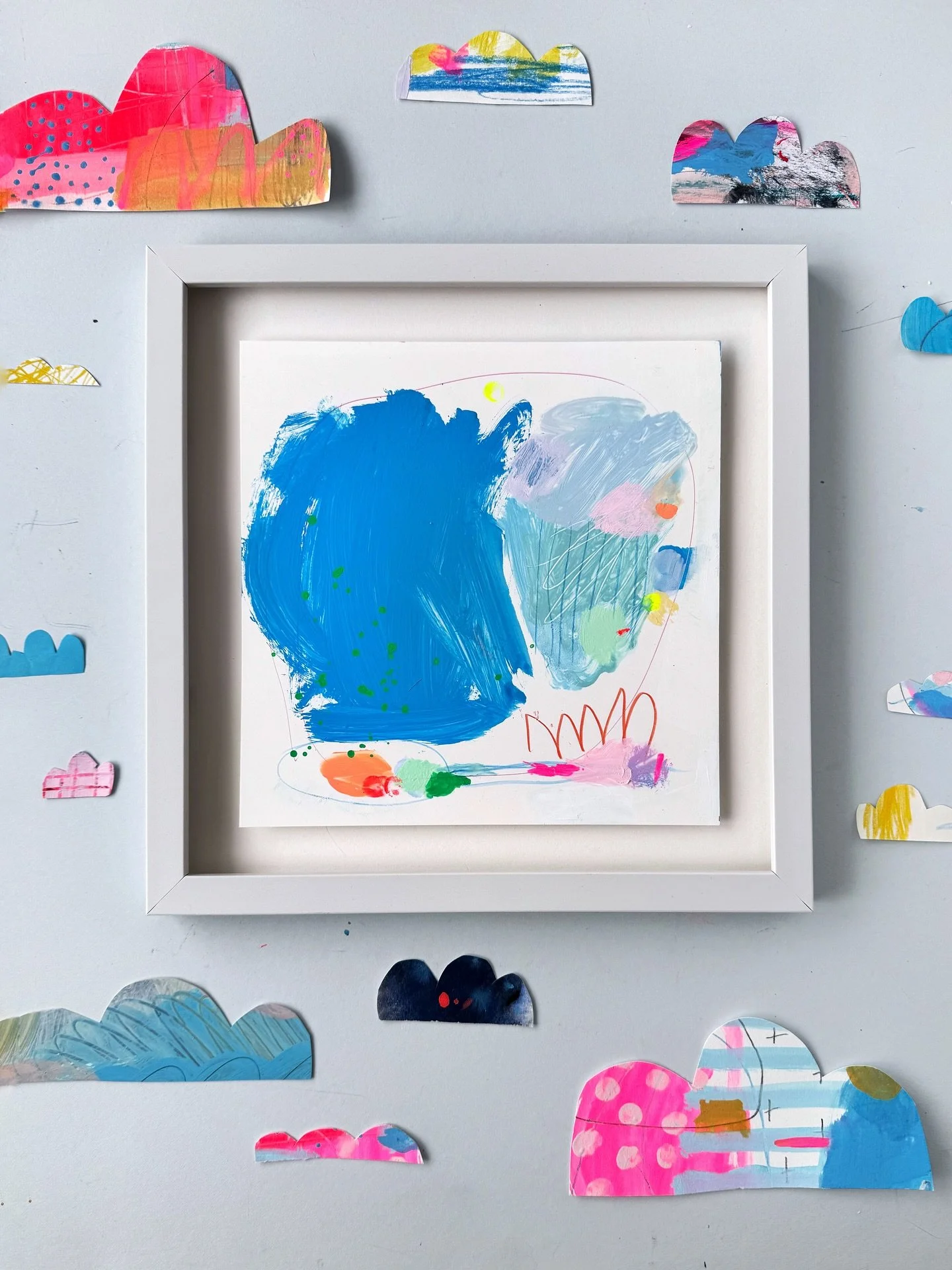 S K Y S C A P E ~ I live on a little hill and when I look out the window my view is the sky. I love watching clouds float by and I especially love a good thunderstorm ⚡️I like making these energetic smooshy marks campturing movement. The shapes held 