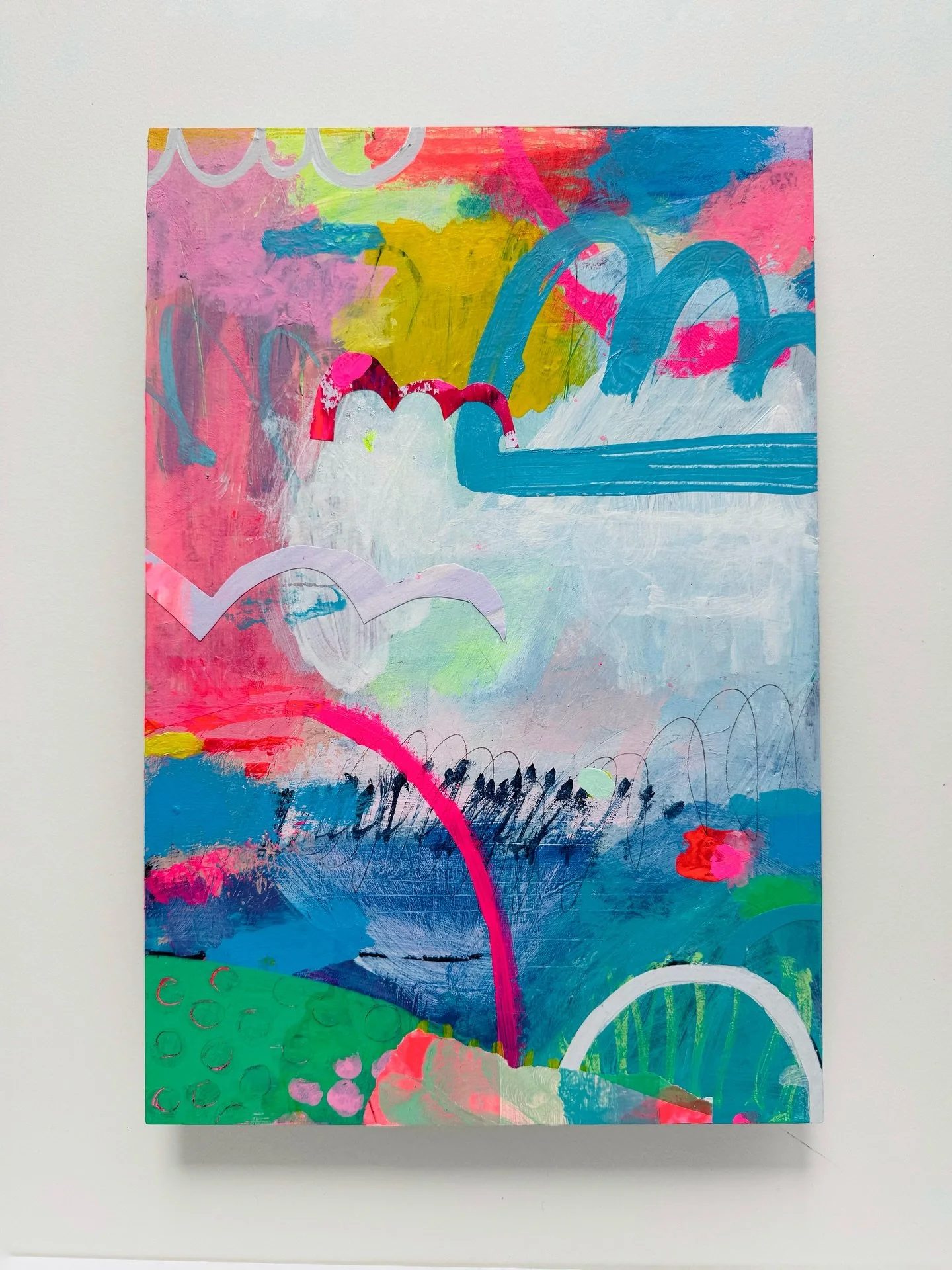 N E W  P A I N T I N G ~ This one&rsquo;s my fave out of the four I&rsquo;ve been working on! Colourful Skyscapes 🌥 It came together effortlessly, but the others are testing my patience 🤣 
.
I do tend towards perfectionism, but i find it tightens u