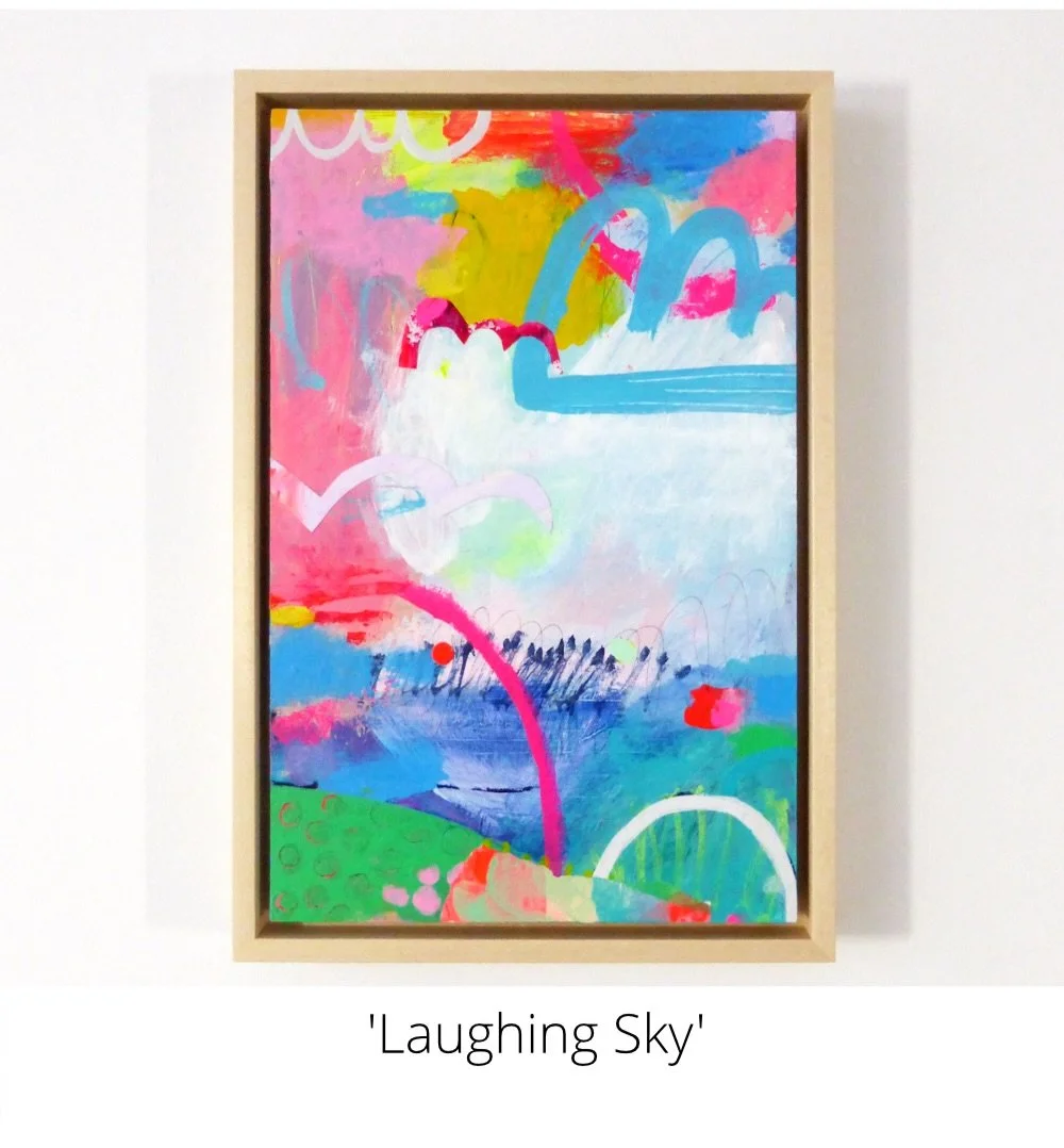 N E W  P A I N T I N G ~ &lsquo;Laughing Sky&rsquo; mixed media painting. Lovely Spring vibes and o e of four that&rsquo;s now scalable on my website. 

Find out more at www.angelaterris.com > available work > new work. Also link in bio 😃
