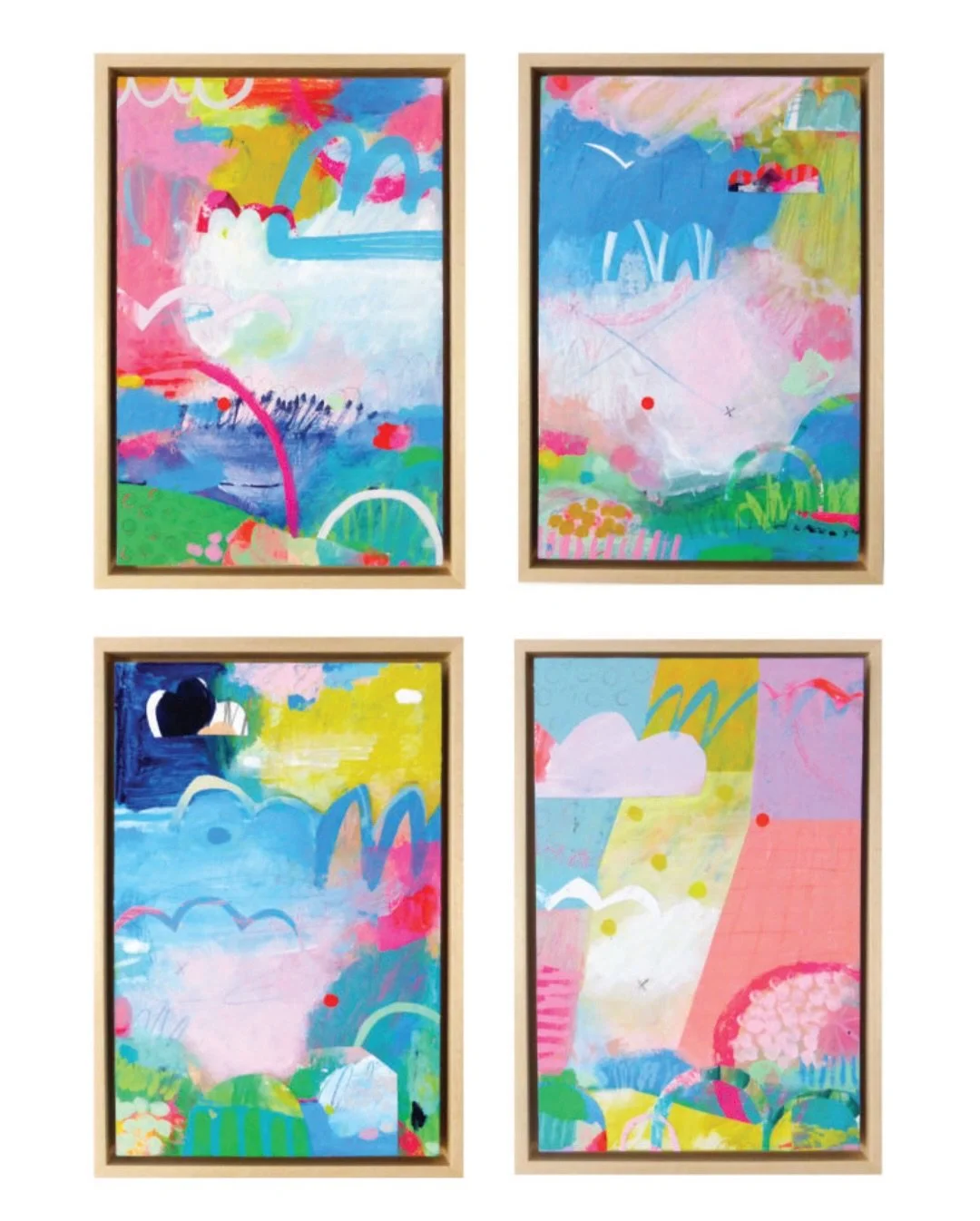 N E W  P A I N T I N G S ~ lots of Spring vibes here. it&rsquo;s my favourite season too. New growth, new beginnings, and a fresh feeling. All those bright, clear colours that dazzle and bring a smile 😃 
.
These are mixed media on A4 board with some