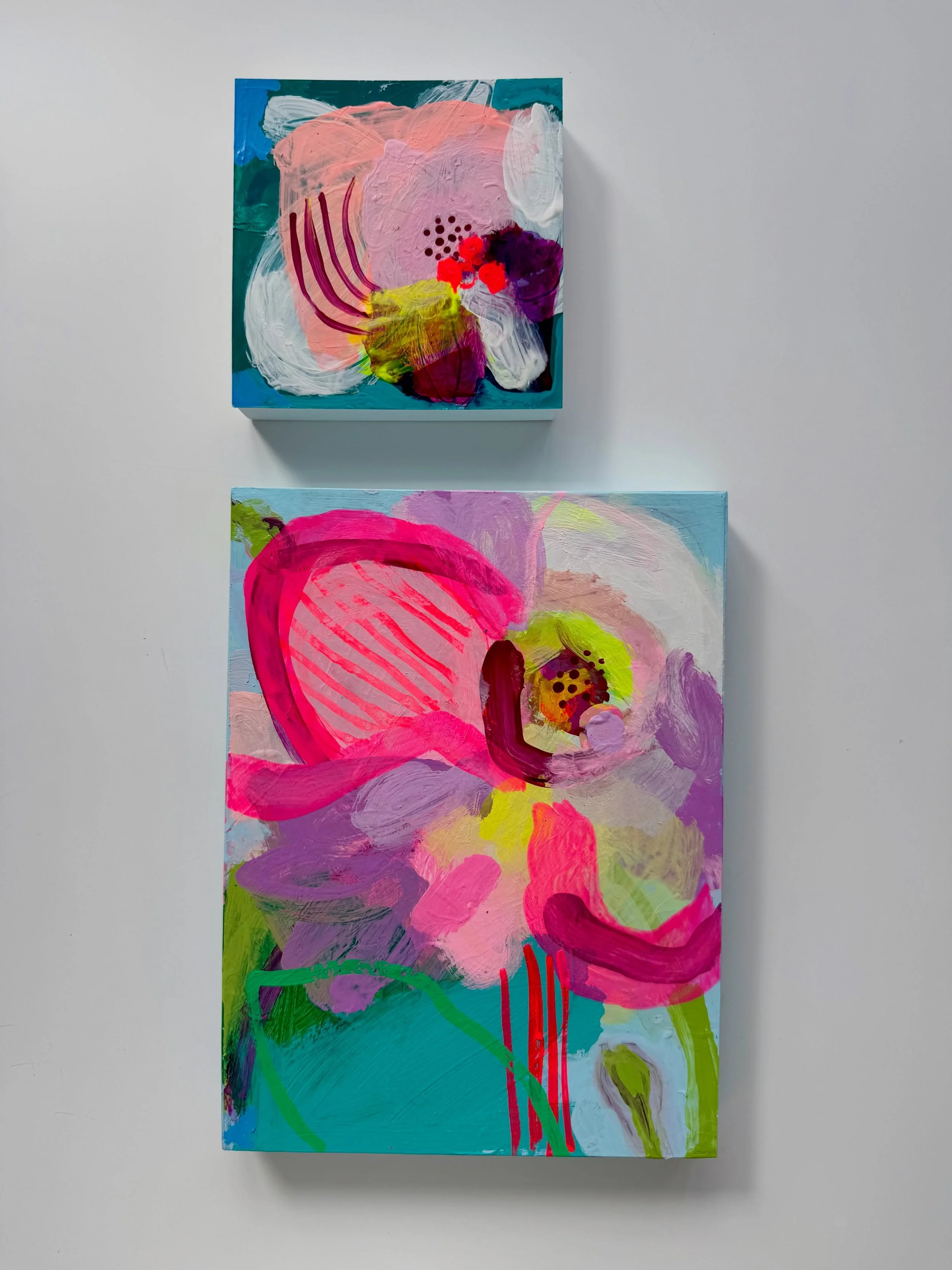 P A I N T I N G S ~ two mini paintings inspired from my orchid sketches. I do love a teal&hellip; with anything. It pairs so well with all the colours.lots is smooshy marks as well.