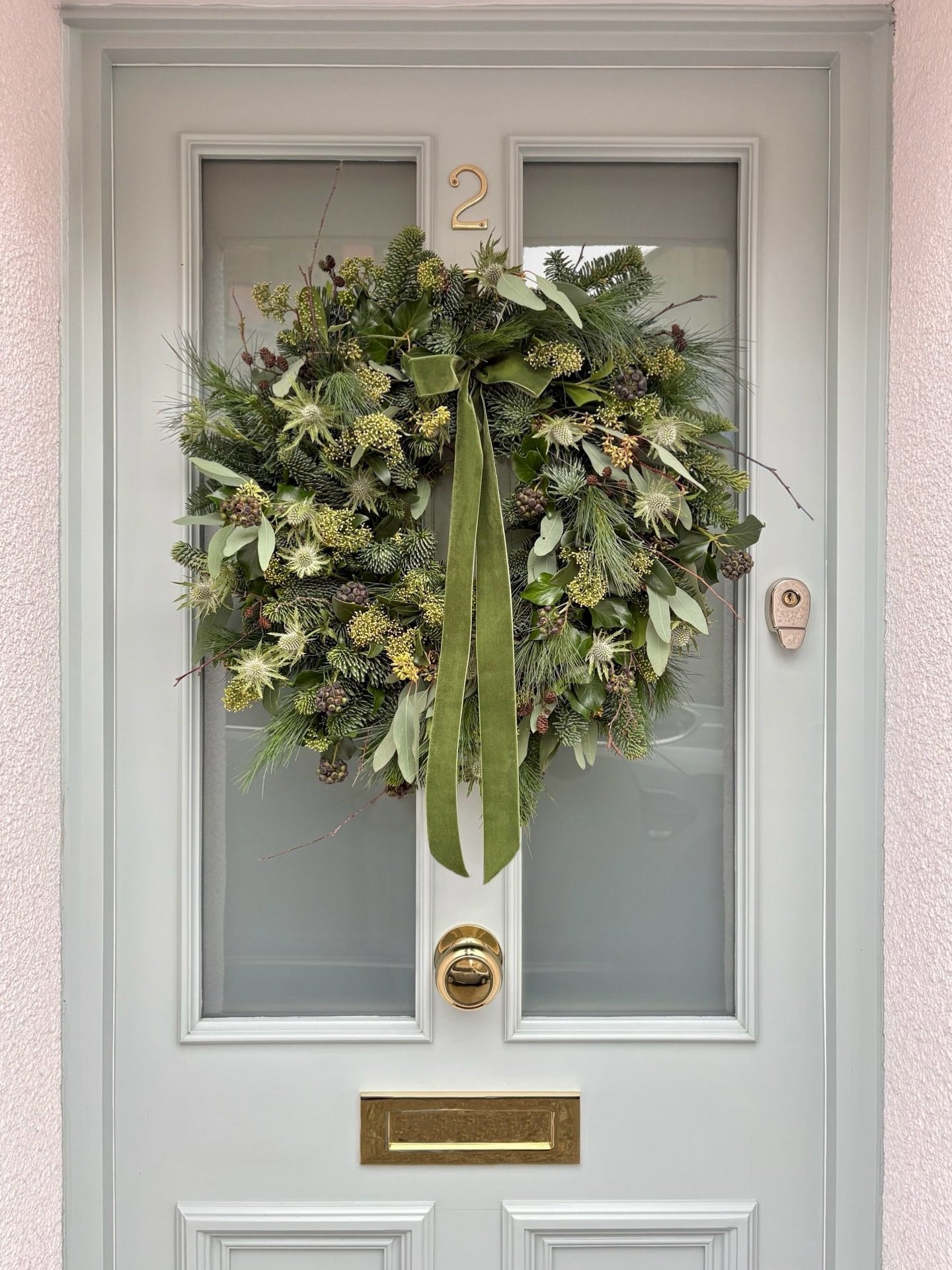 Green textures &amp; green velvet ribbon for our wreath this year ✨

#christmaswreath #christmasfoliage #doorwreath