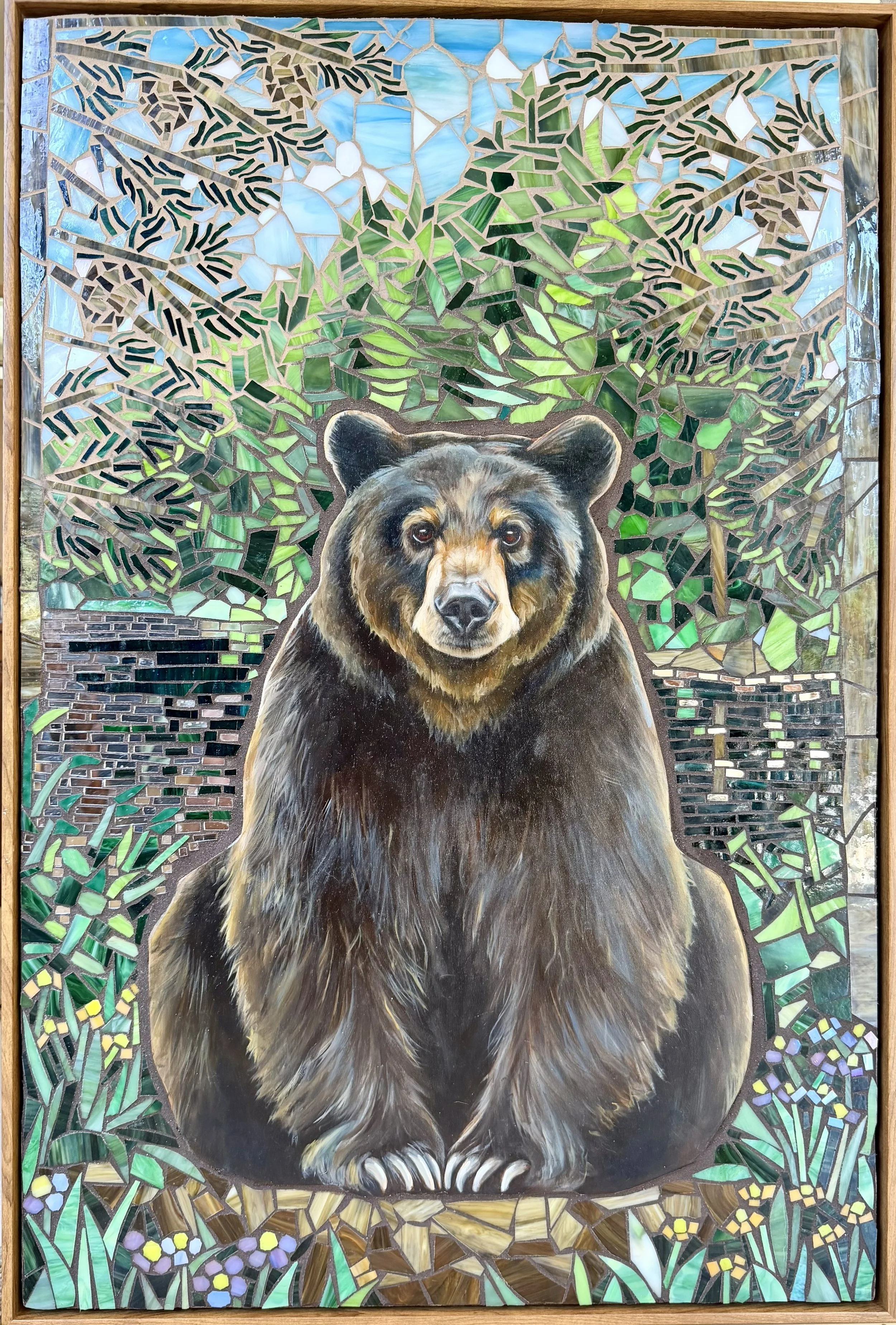 "The Bear" Oil on Wood and Glass Mosaic (SOLD) *Award of Merit 2026 Juried Exhibition at Hopkins Center for the Arts
