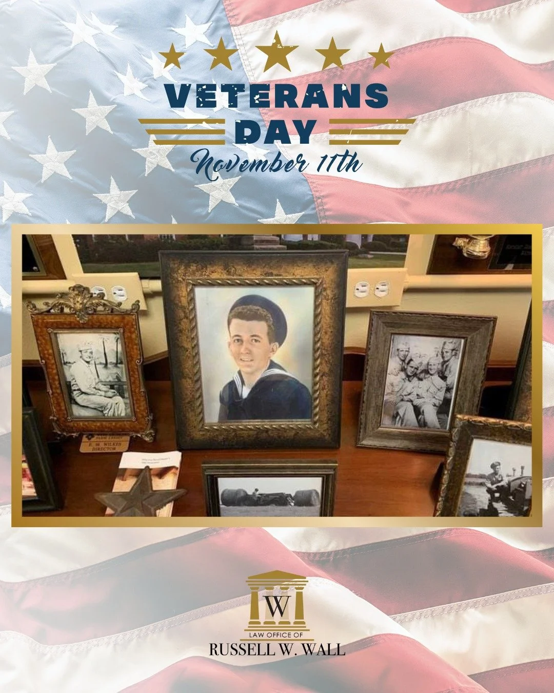 🇺🇸 It&rsquo;s Always Veterans Day at Our Office 🇺🇸

At the Law Office of Russell W. Wall, we hold deep respect and gratitude for the men and women who have served our nation. Their courage, sacrifice, and commitment to protecting our freedoms ins