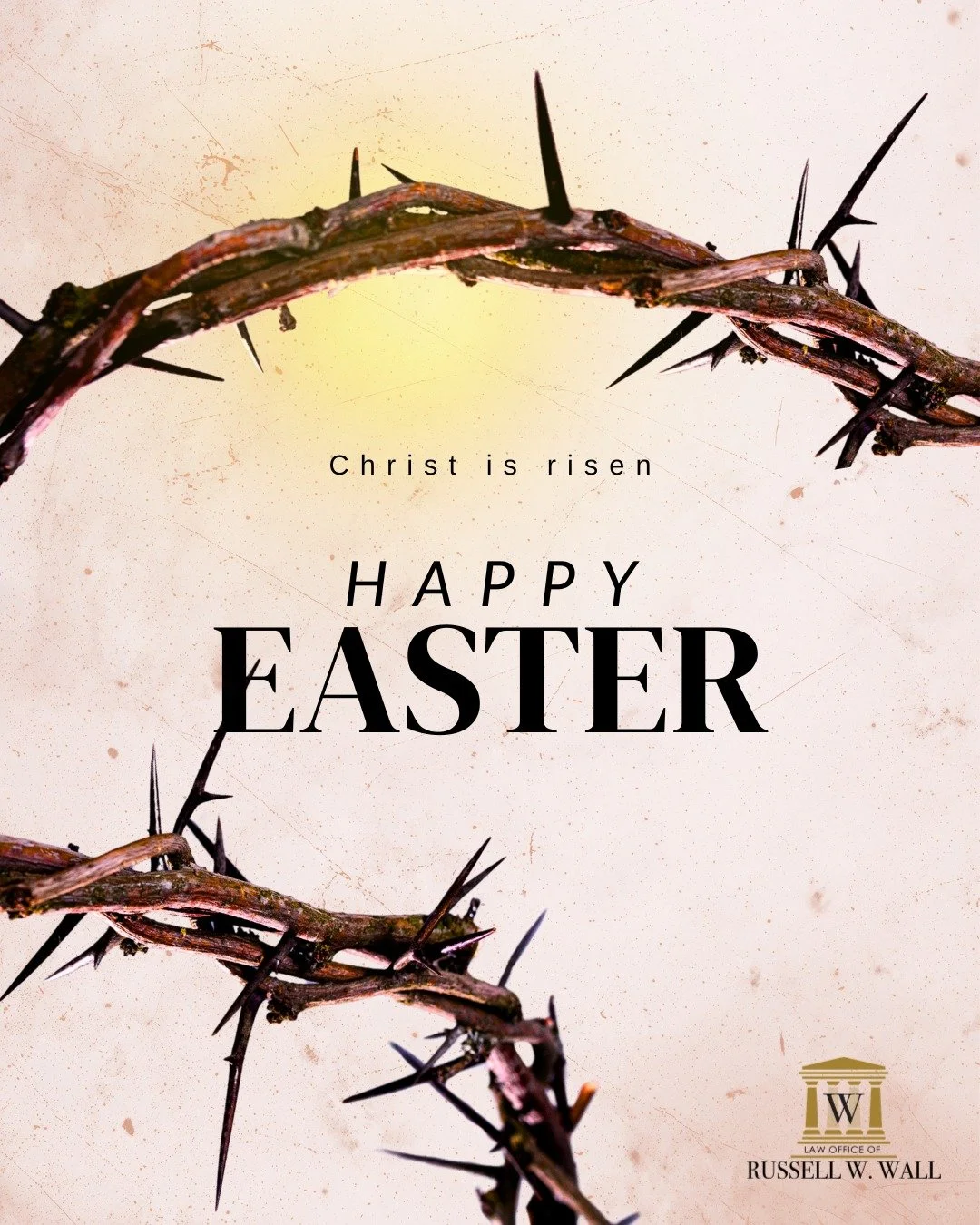 Happy Easter from the Law Office of Russell W. Wall.

Today, we celebrate the hope, grace, and promise of new life through the resurrection of Jesus Christ. 

&ldquo;Praise be to the God and Father of our Lord Jesus Christ! In His great mercy He has 