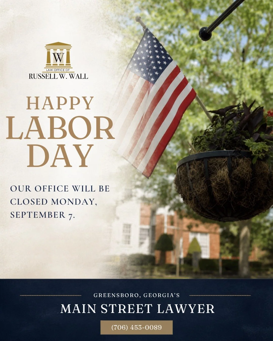 Today, we celebrate the hard work, dedication, and contributions of the American workforce. 🇺🇸

From all of us at the Law Office of Russell W. Wall, we wish you and your family a safe and relaxing Labor Day!

Please note that our office will be clo