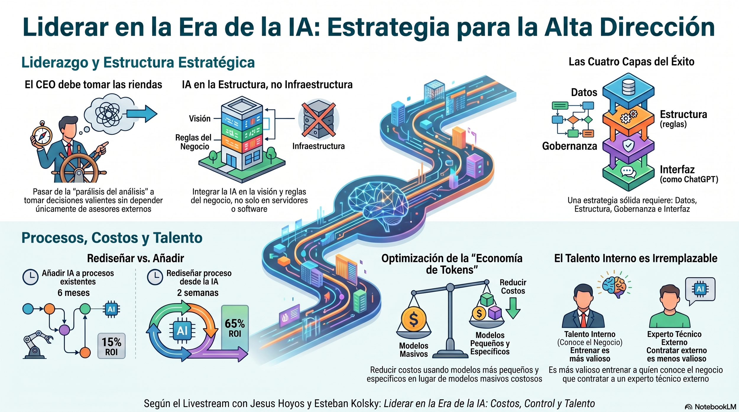 Imagen creada vía NotebookLM según el livestream: Board Insights: Decisiones Estratégicas para la Alta Dirección - Liderar en la Era de la IA: Costos, Control y Talento con Jesus Hoyos y Esteban Kolsky