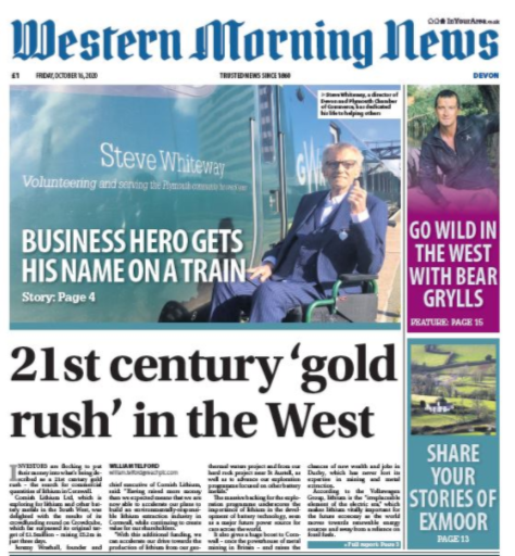 Western Morning News - Front Cover