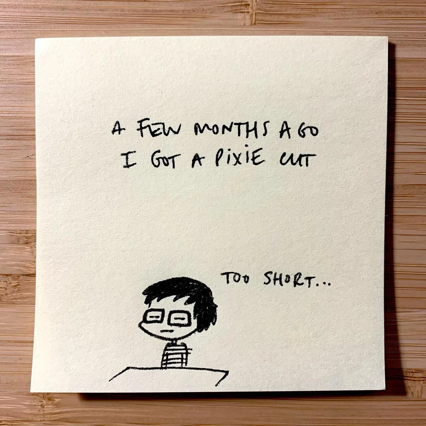 Today isn&rsquo;t such a bad hair day... I think 😑
#haircutissues #cantcontrolit #everydayisdifferent #growinghaircut #pixiecut #doodle #cartoon #postit #me #2021