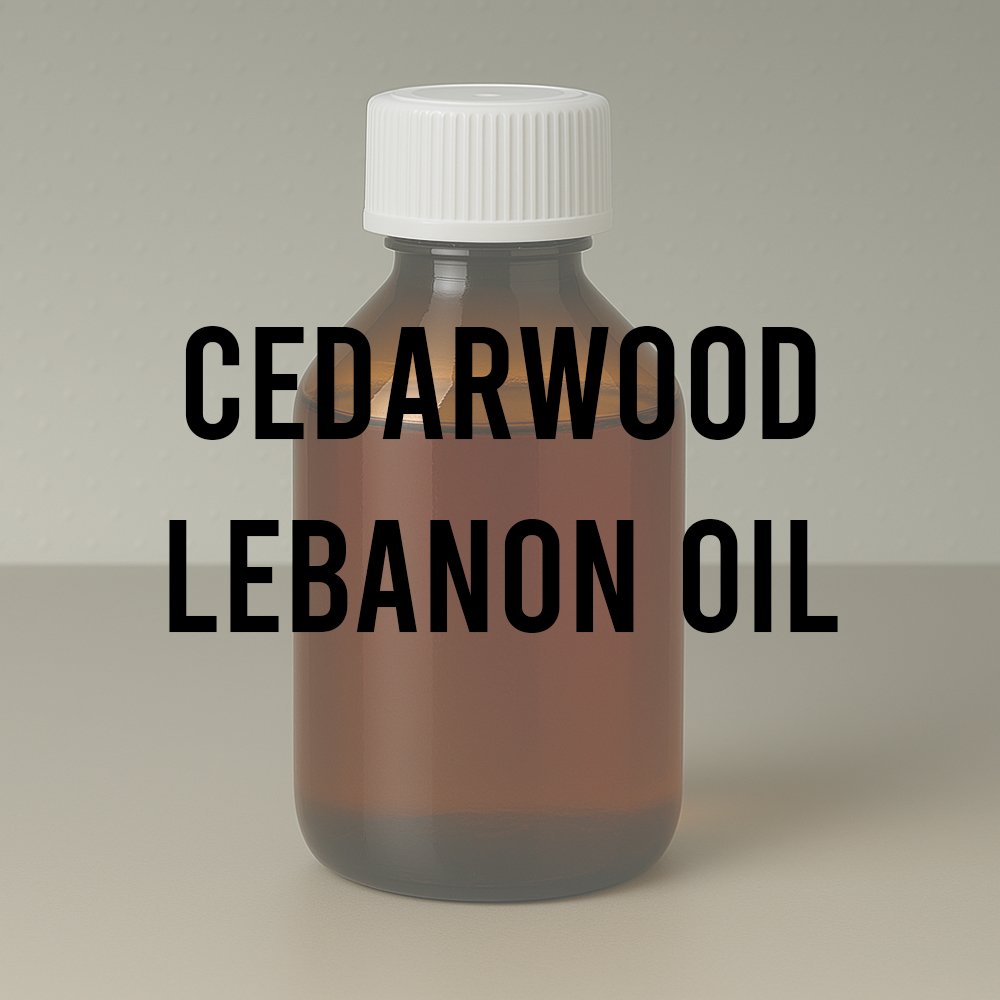 cedarwood lebanon oil in amber glass bottle for fragrance formulation