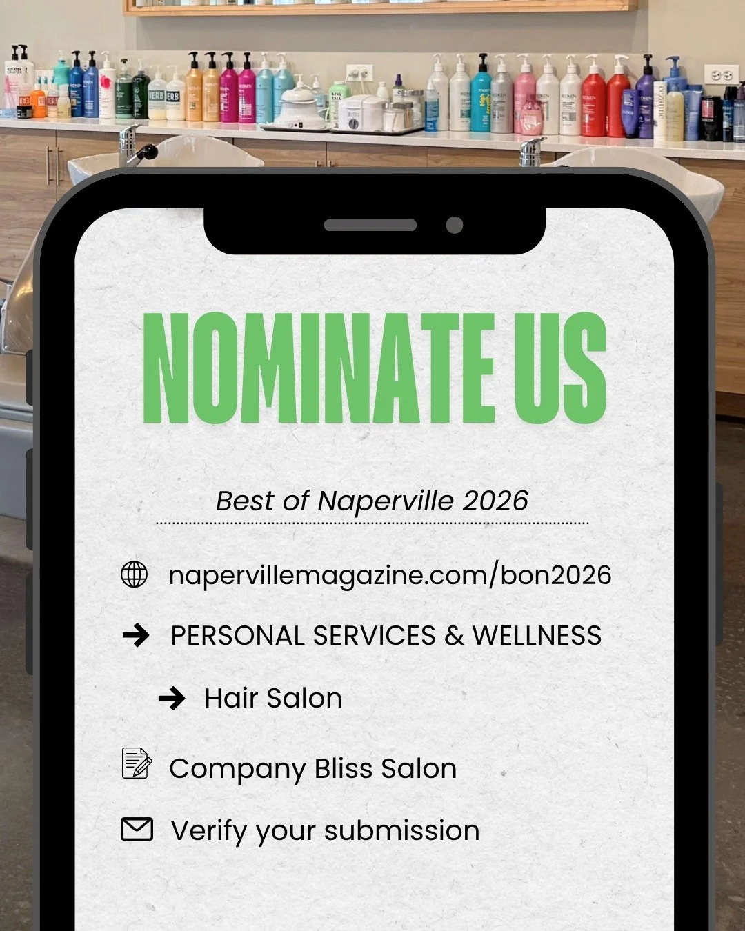 Help us bring more joy to others 💇&zwj;♀️✂️

Nominate Company Bliss Salon in Naperville Magazine's "Best of Naperville 2026!"

Visit napervillemagazine.com/bon2026

➡️ Scroll to the Personal Services &amp; Wellness section
➡️ Find Hair Sal