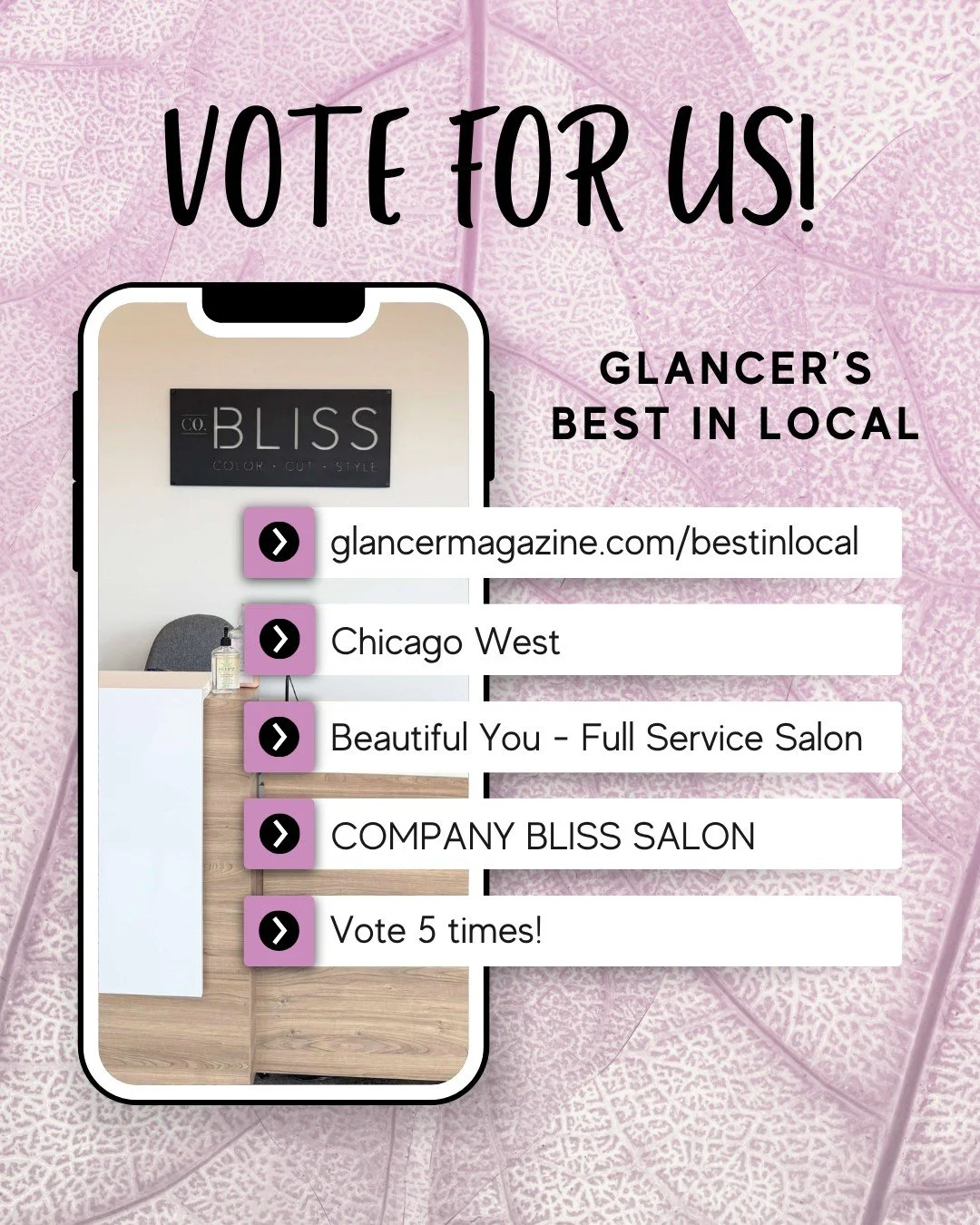 Help us win Glancer Magazine&rsquo;s Best in Local for the 6th year in a row!

We&rsquo;d be so honored to have your vote 💗

Visit glancermagazine.com/bestinlocal
➡️ Enter your info at the top, and Chicago West as the community
➡️ On the second page