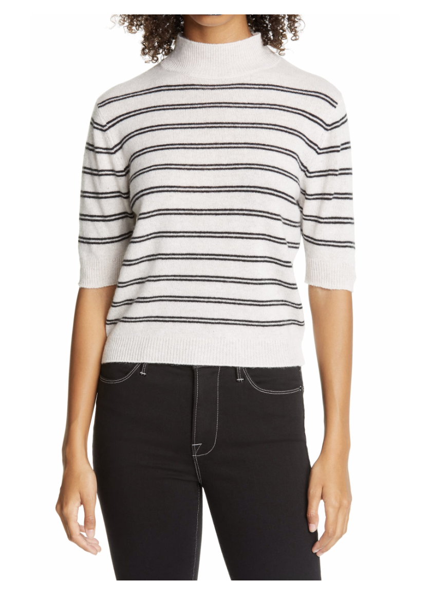 Frame Stripe Cashmere Mockneck