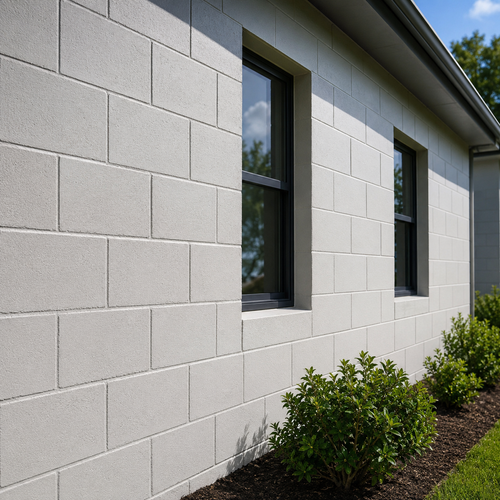 concrete block wall painted with elastomeric and acrylic