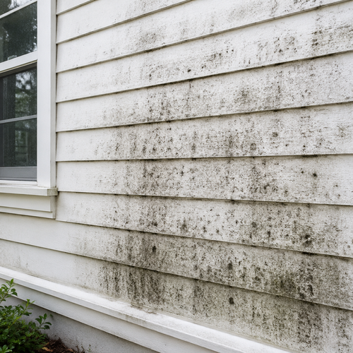 mildew black spots on white exterior house paint