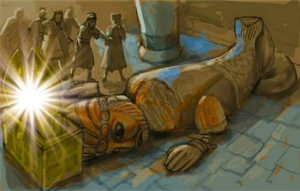 Dagan and others fall before the Ark of the Covenant