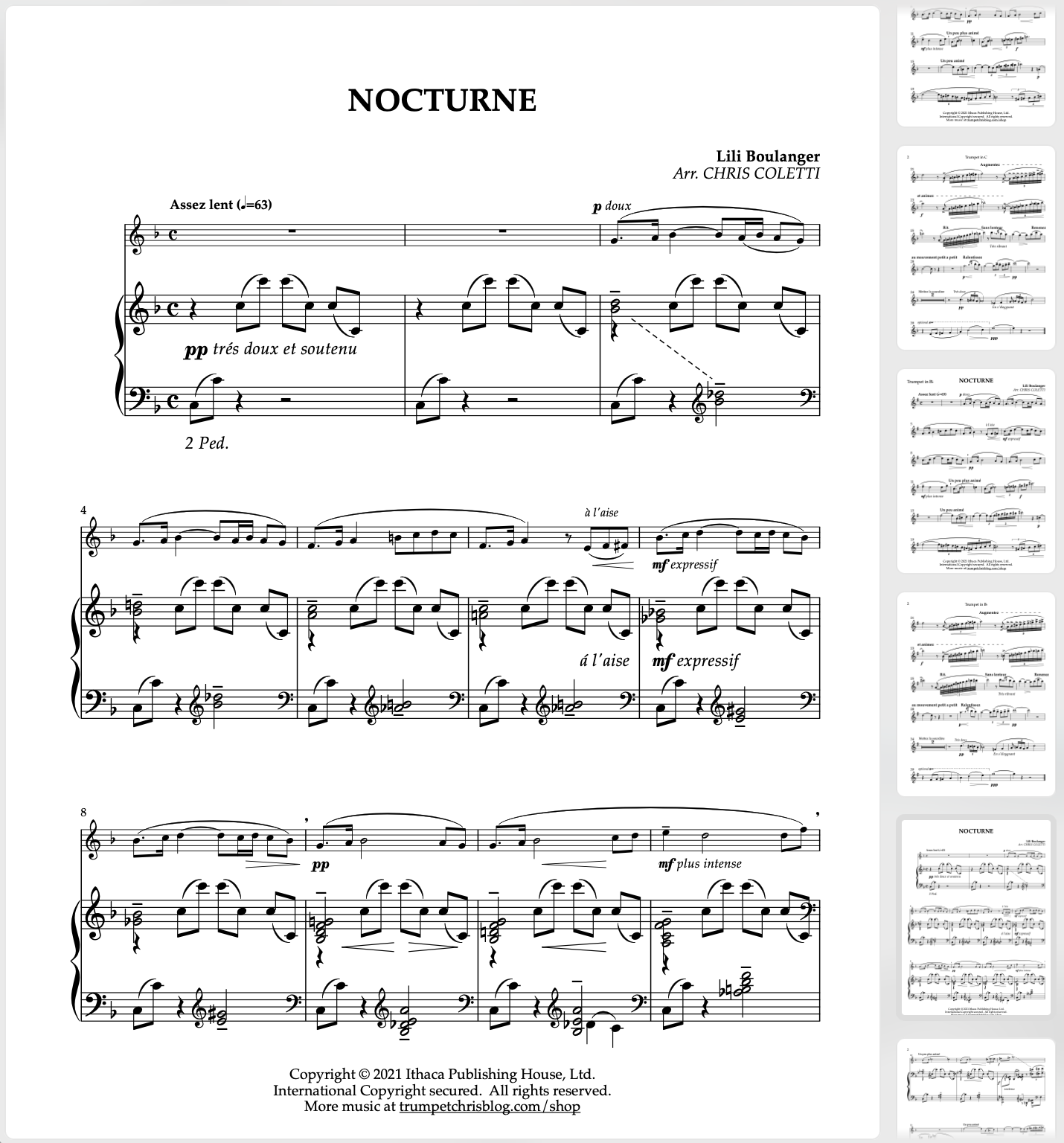 NOCTURNE for and Piano by Lili Boulanger / Chris Coletti — COLETTI | TRUMPET