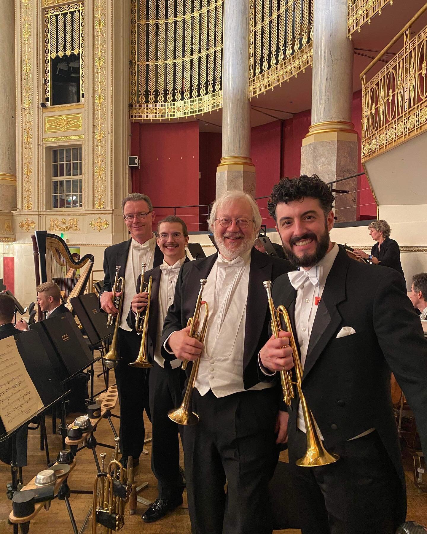 What an honor to be on tour with this incredible orchestra! From left to right, Mike Walk, Austin Williams, Tom Drake, and yours truly after a performance in beautiful @wienerkonzerthaus  #konzerthaus #konzerthauswiener