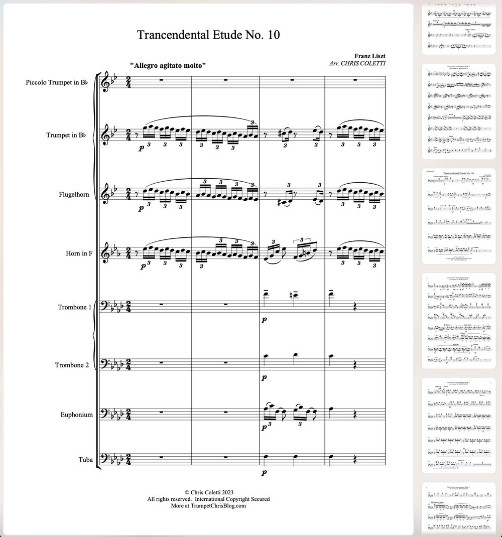 Brass Octet Sheet Music - Liszt: TRANSCENDENTAL ETUDE X arr. Chris Coletti