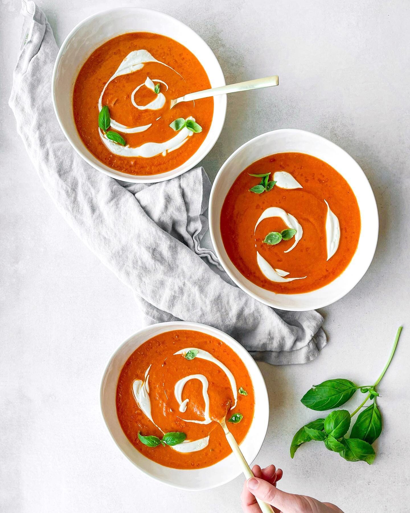Working on revamping a few of my old recipes! You&rsquo;ll find this delicious Roasted Tomato Basil Soup with Cashew Sour Cream on my site today! Happy Friday!
