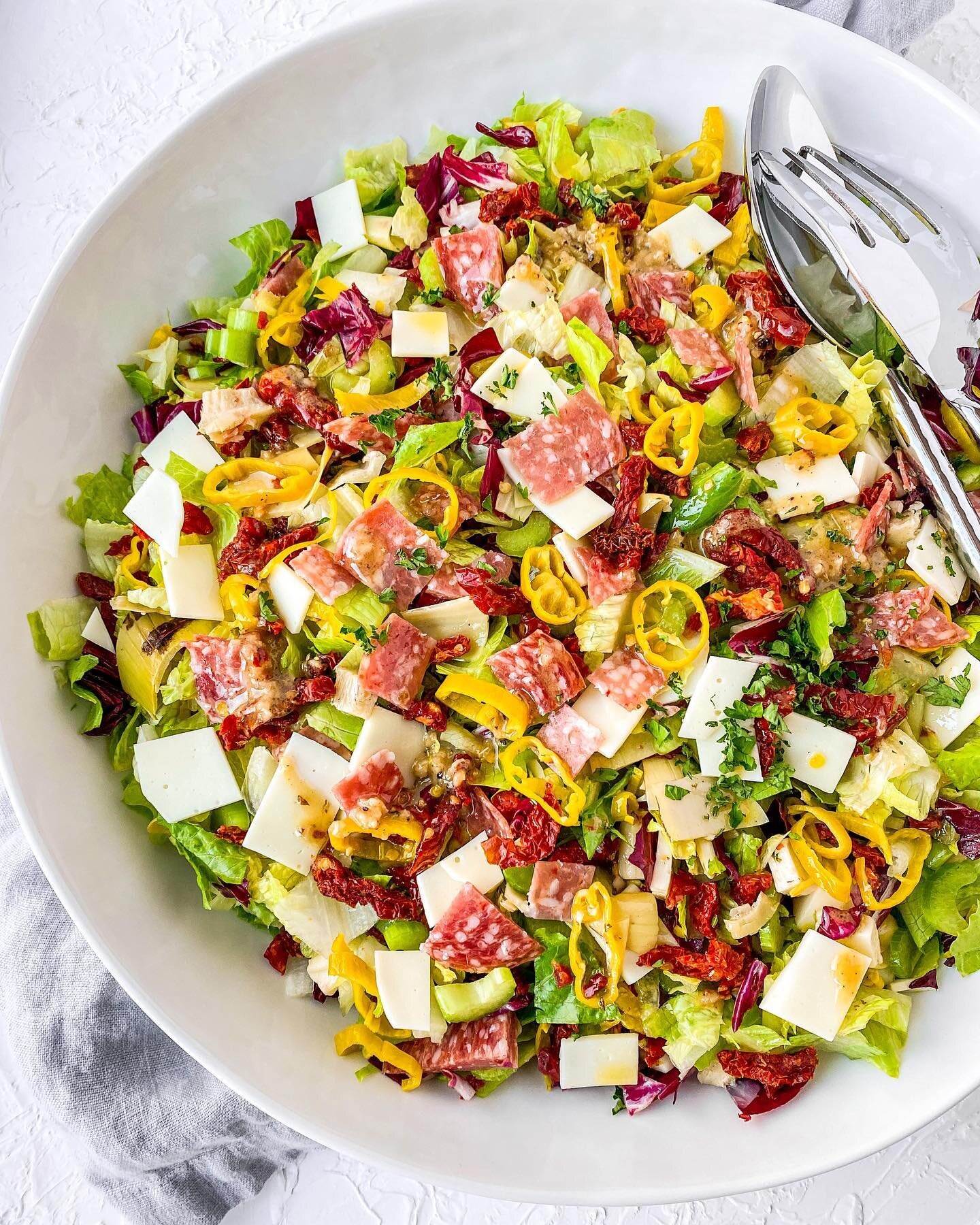 Looking for a fun new lunch idea? Try my ✨Chopped Antipasto Salad✨ You can totally change up what you put in this salad based on what you have on hand. Save post for recipe!

For the salad

2 hearts of romaine, chopped
1 c radicchio, chopped
4 stalks