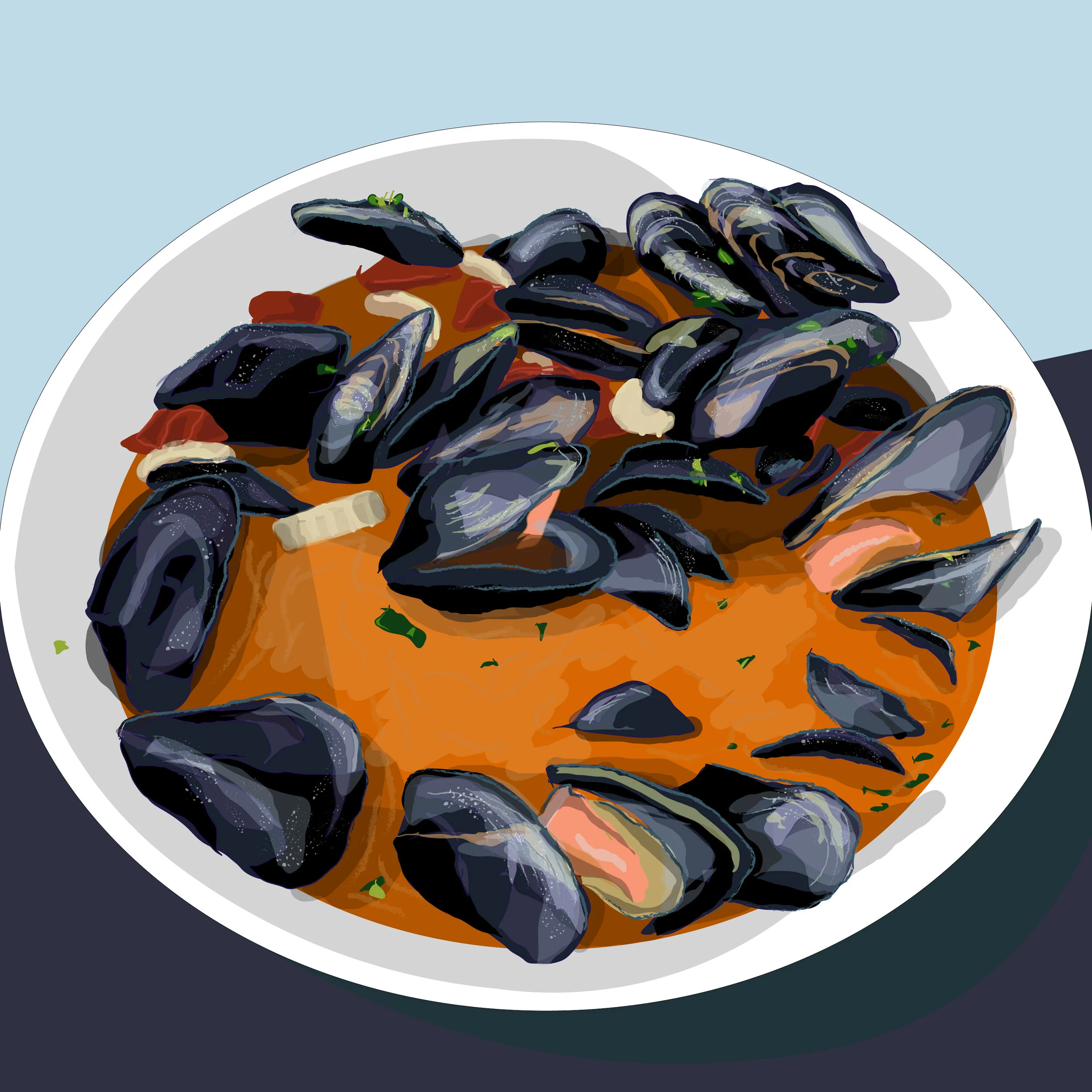 "Clams in a Red Curry Sauce"