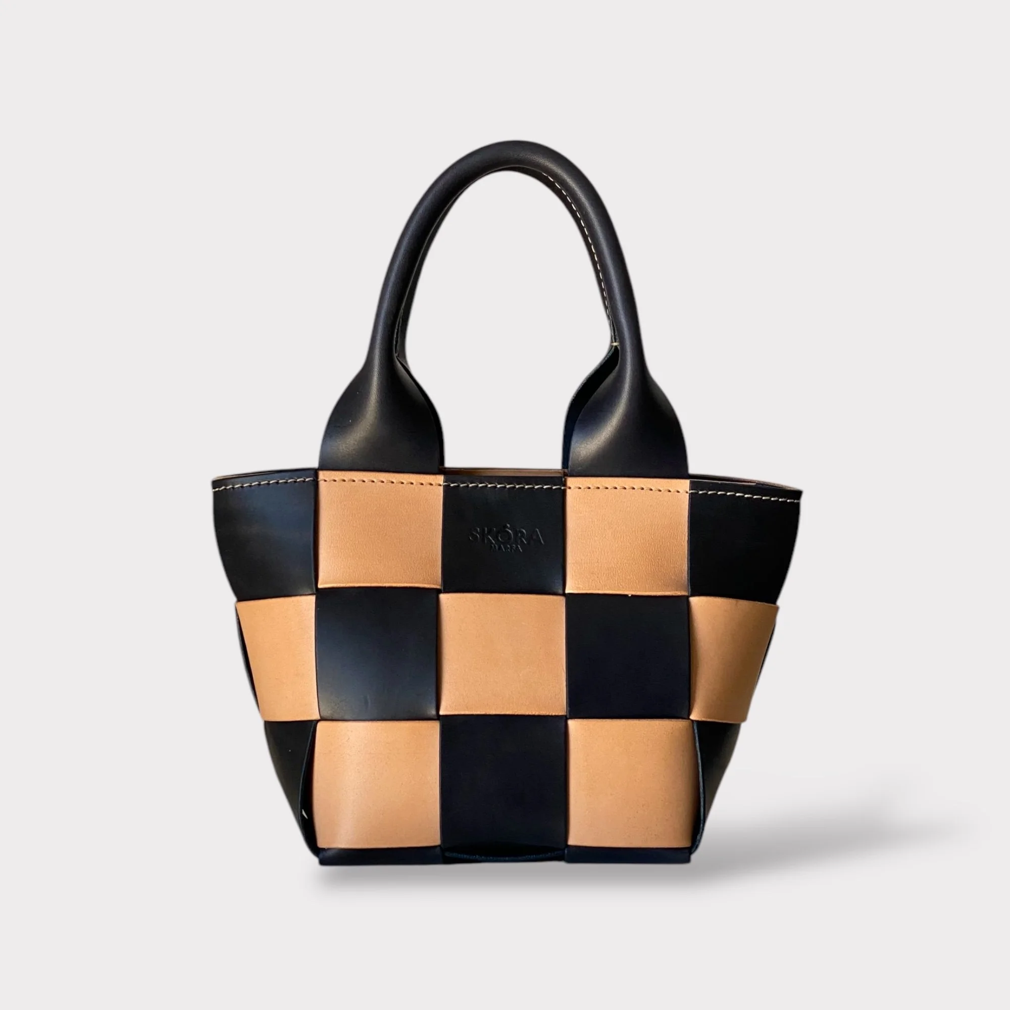 Two-Tone Mini Woven Tote Bag